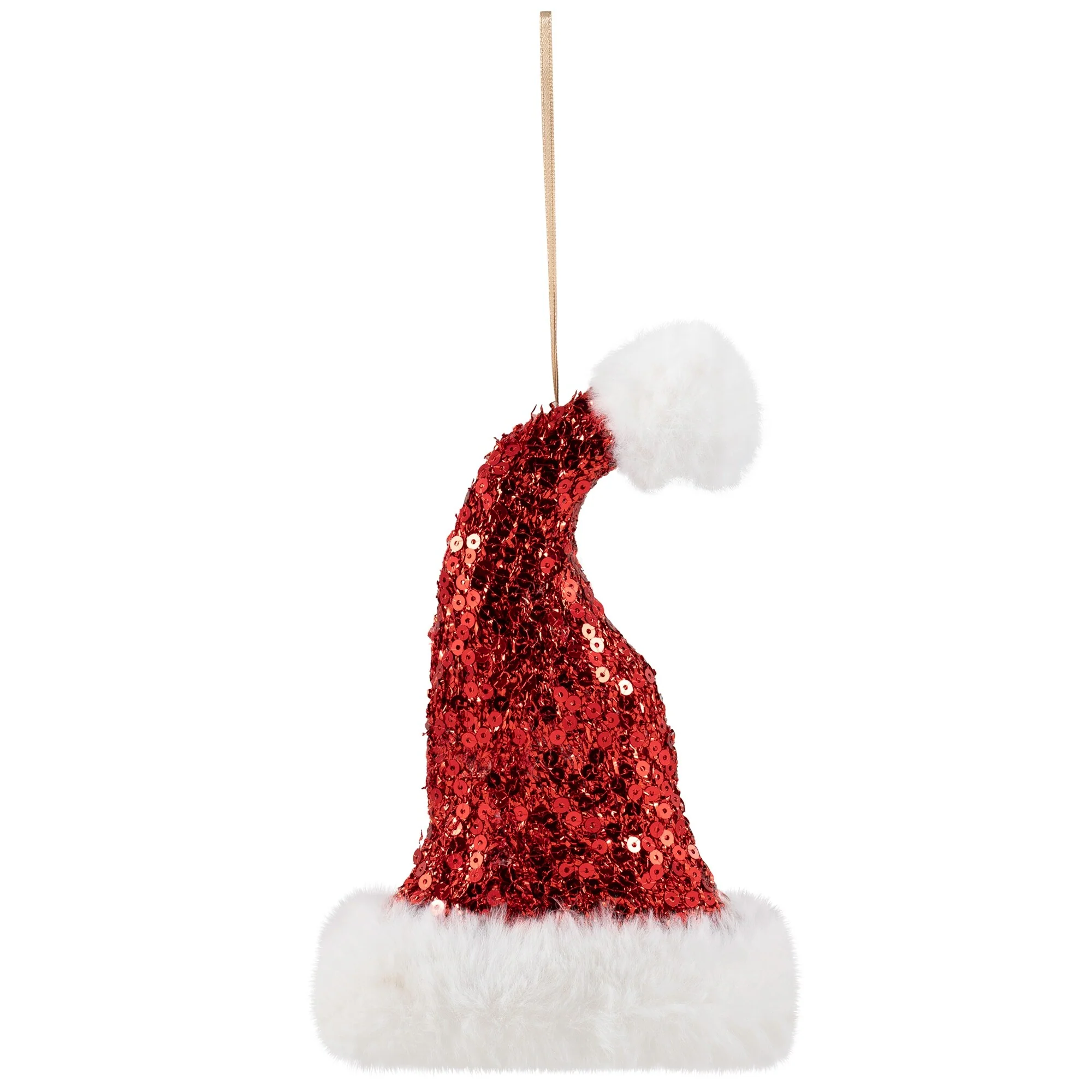 Sequined Santa Hat with Plush Trim Christmas Ornament - 8.5