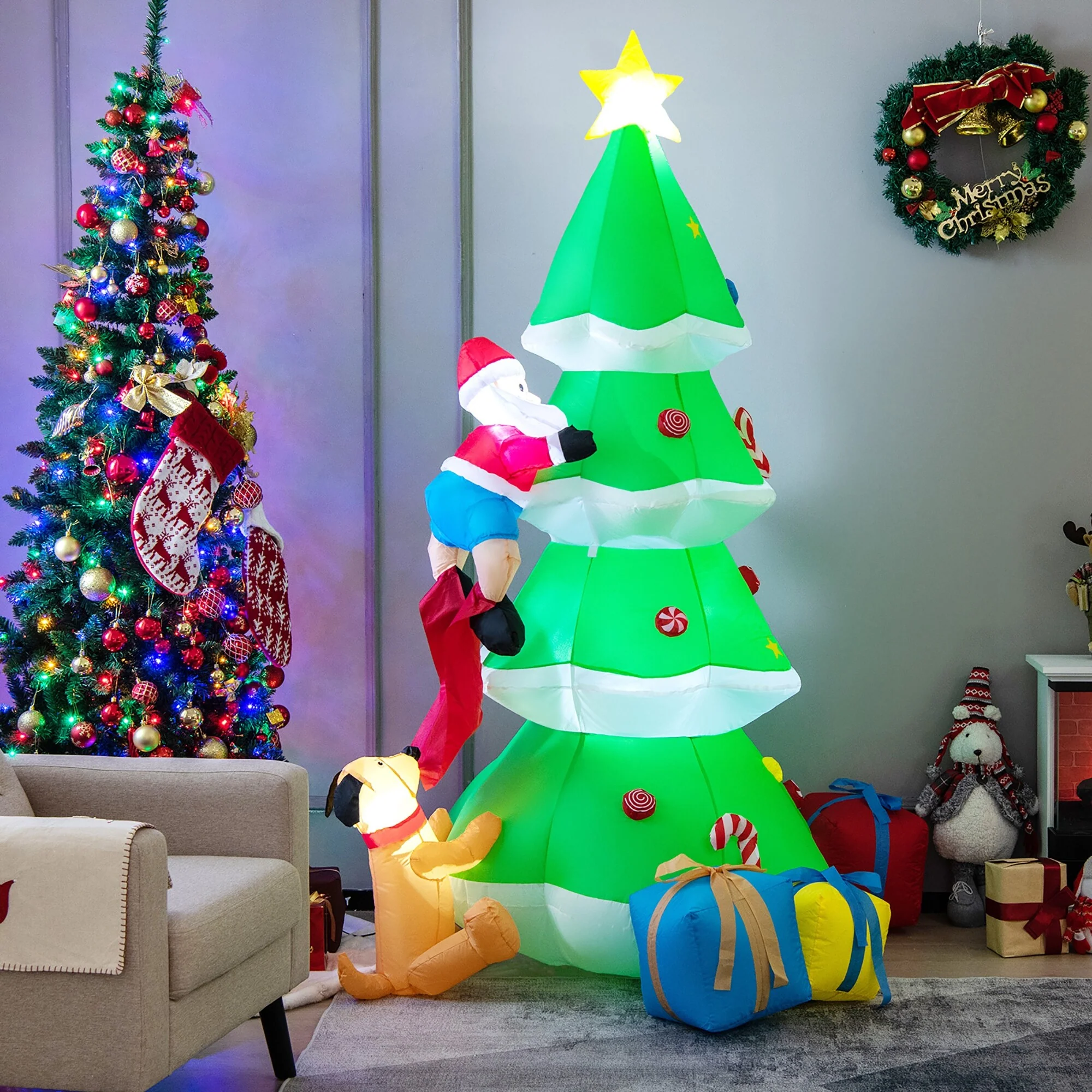 Costway 7 FT Inflatable Christmas Tree with Santa Claus & Dog - See Details