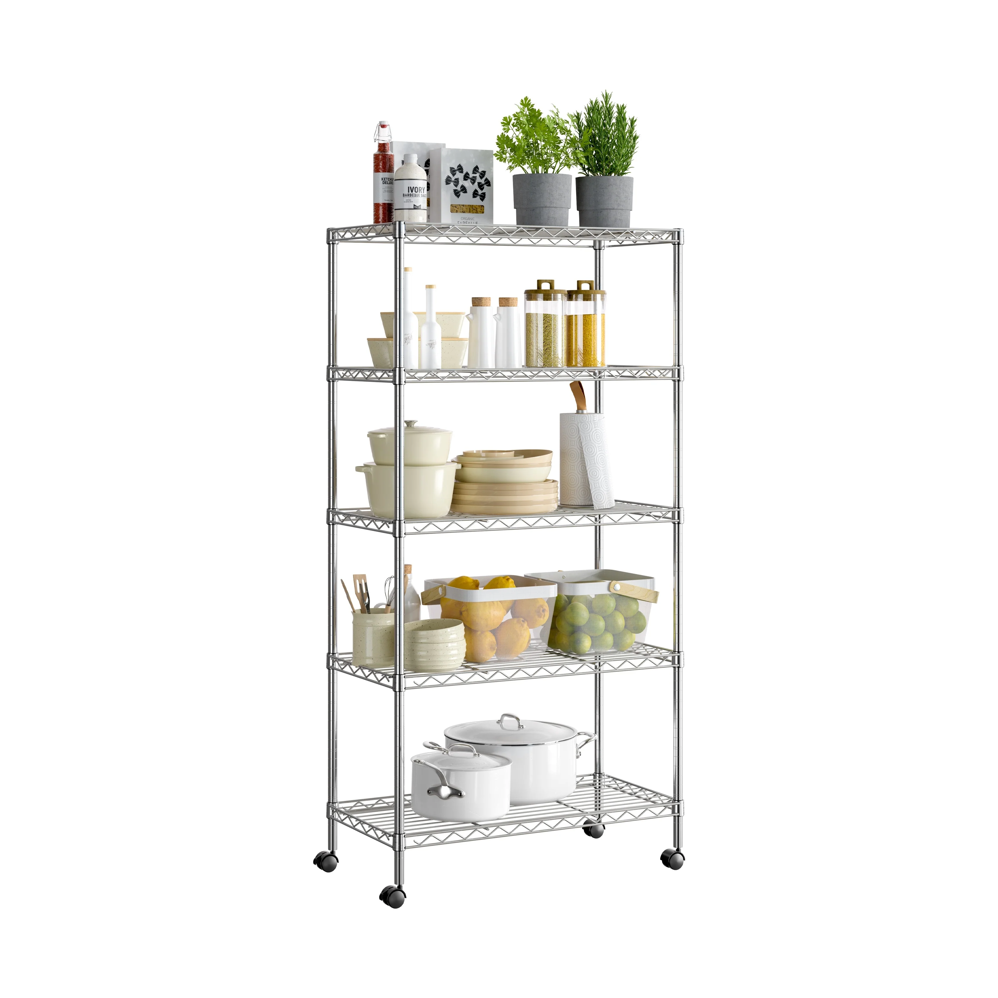 Seville Classics 5-Tier Steel Wire Shelving with Wheels, 30