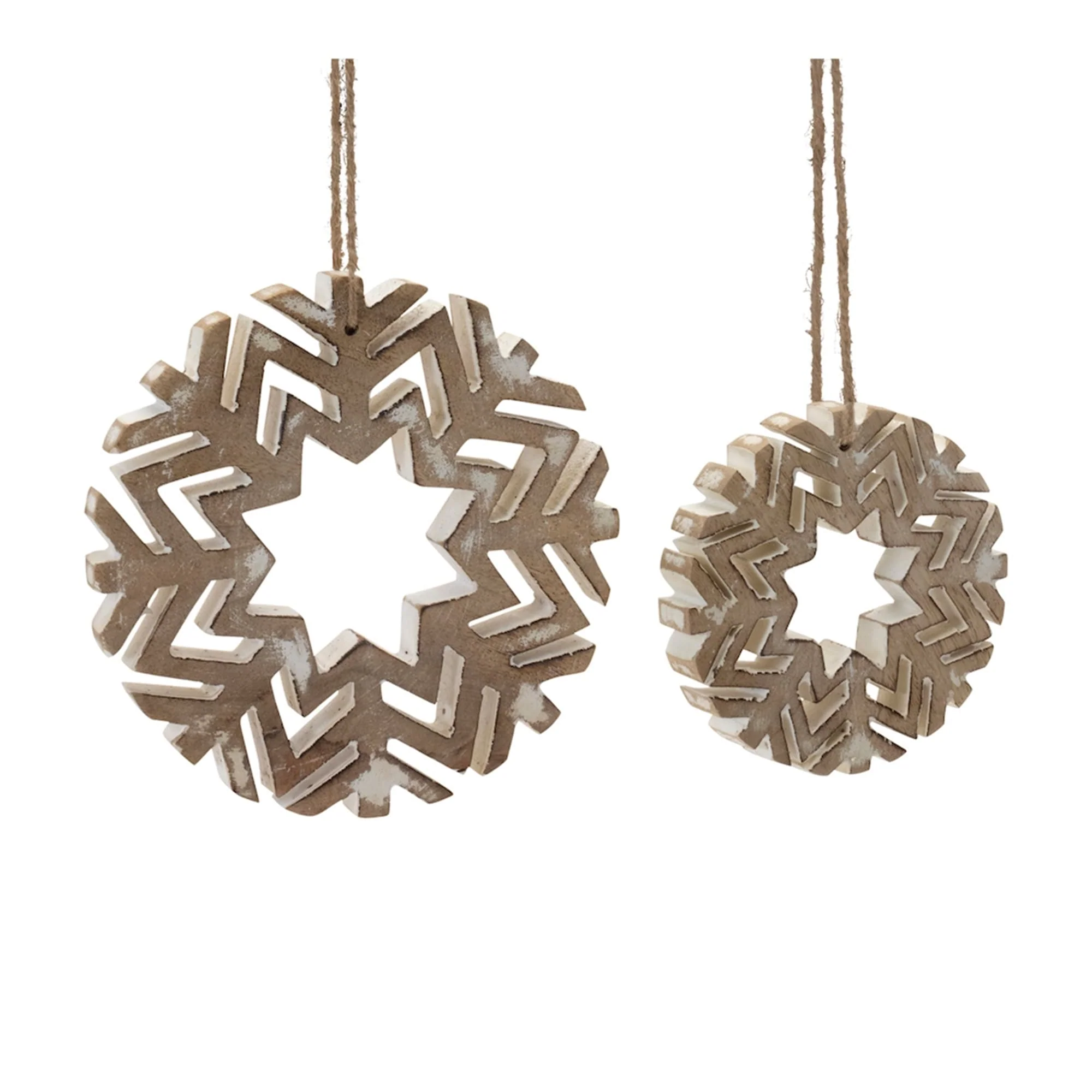 Set of 12 Wooden Snowflake Ornaments for Christmas Tree with Jute String - 4” x 0.75” x 4”