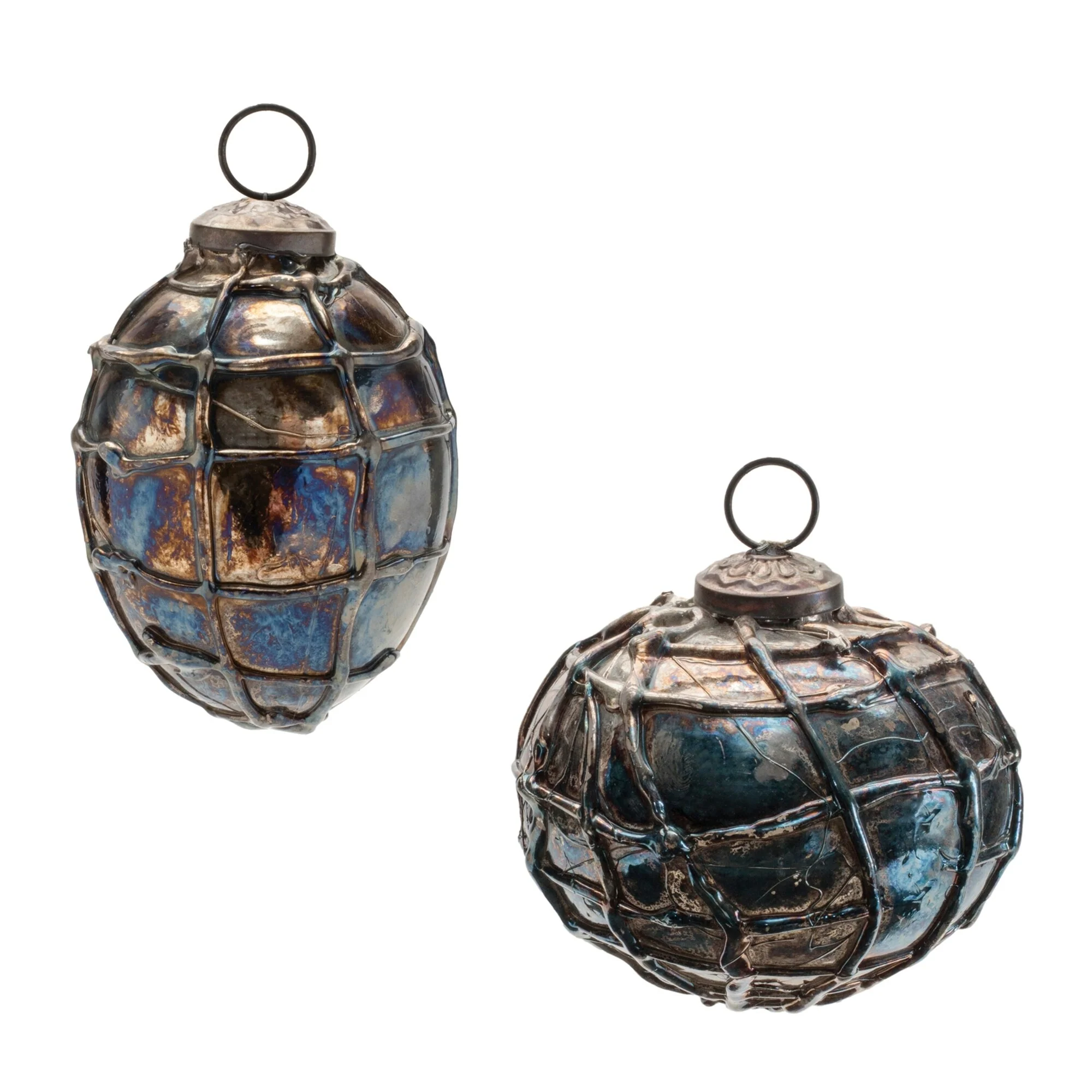 Iridescent Mercury Glass Ball and Cone Christmas Ornaments - 3.5