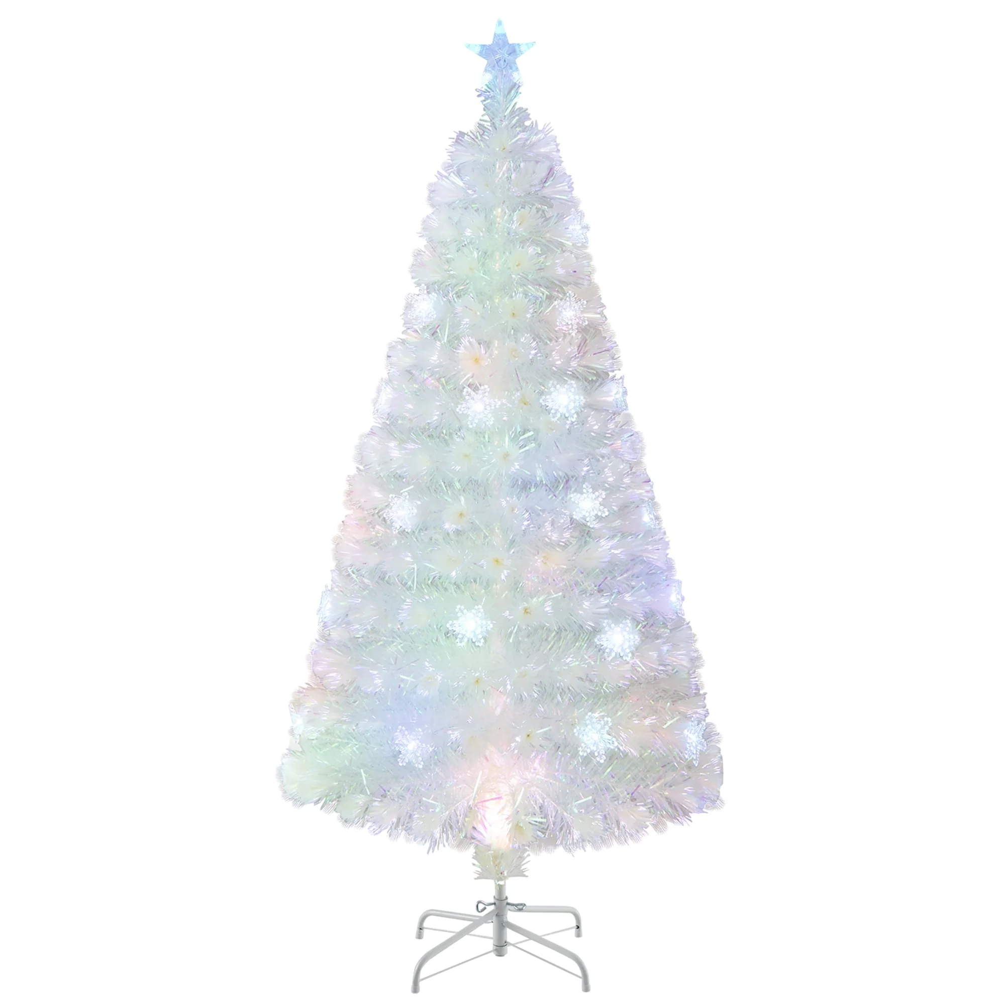 Gymax 5/6/7 FT Pre-Lit Fiber Optic Christmas Tree White Artificial