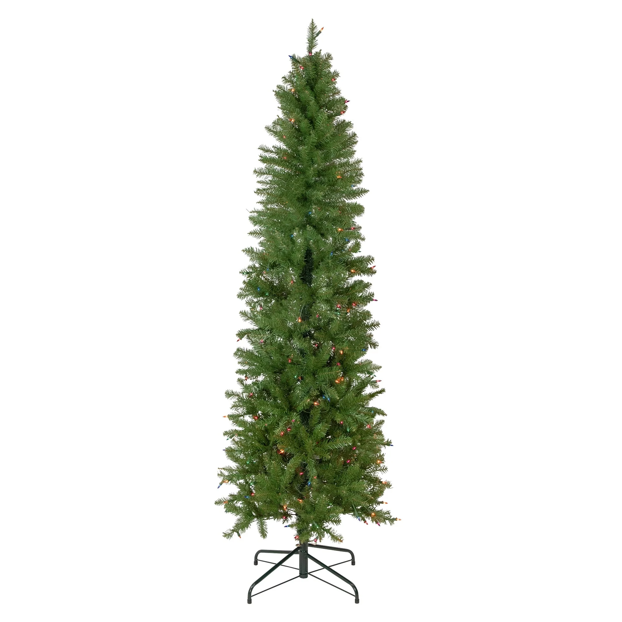6.5' Silver Lake Fir Pencil Artificial Christmas Tree, Multi Lights - 6.5 Foot