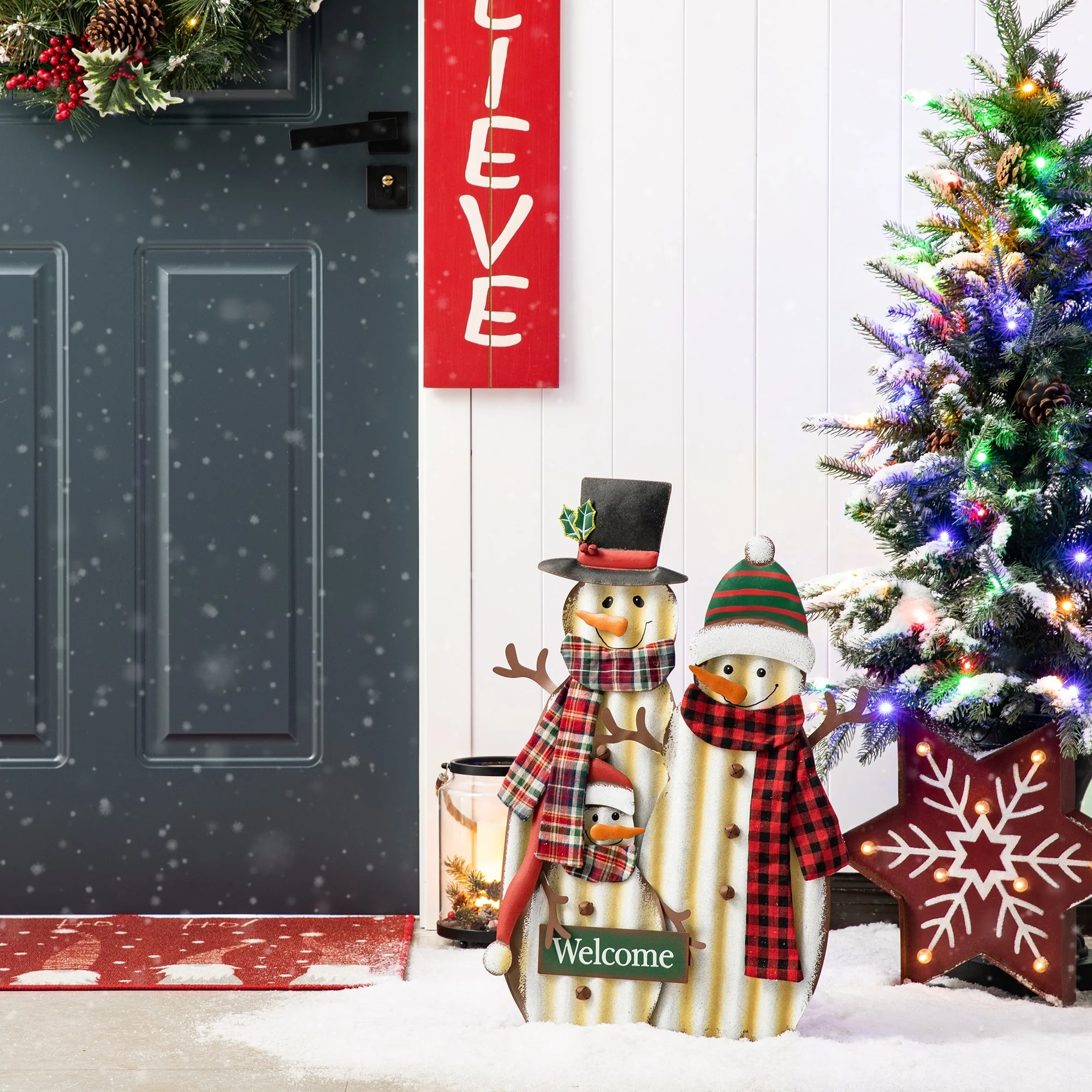 Glitzhome Metal Christmas Snowman Nutcracker Gnome Family Yard Stakes Wall Decor