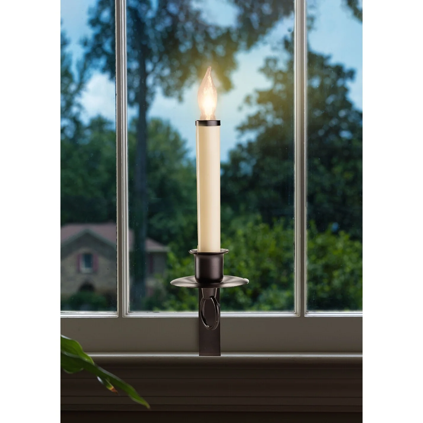LED Lighted Window Candles with Bronze Wall Bracket - 12