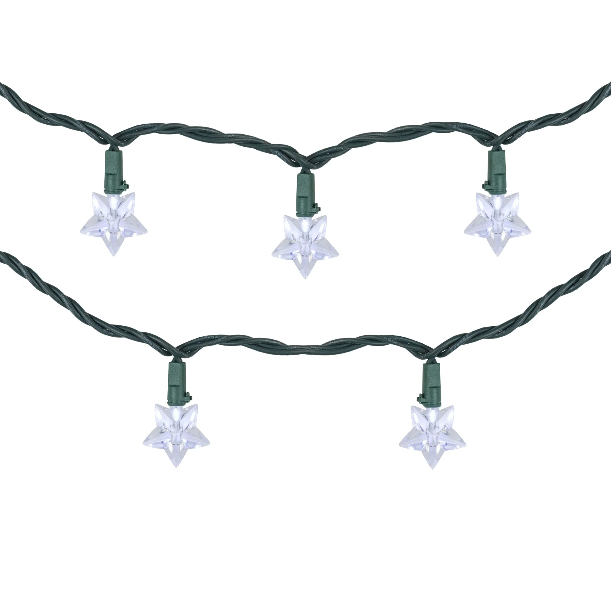 10-Count Pure White LED Star Christmas Light Set, 4ft Green Wire