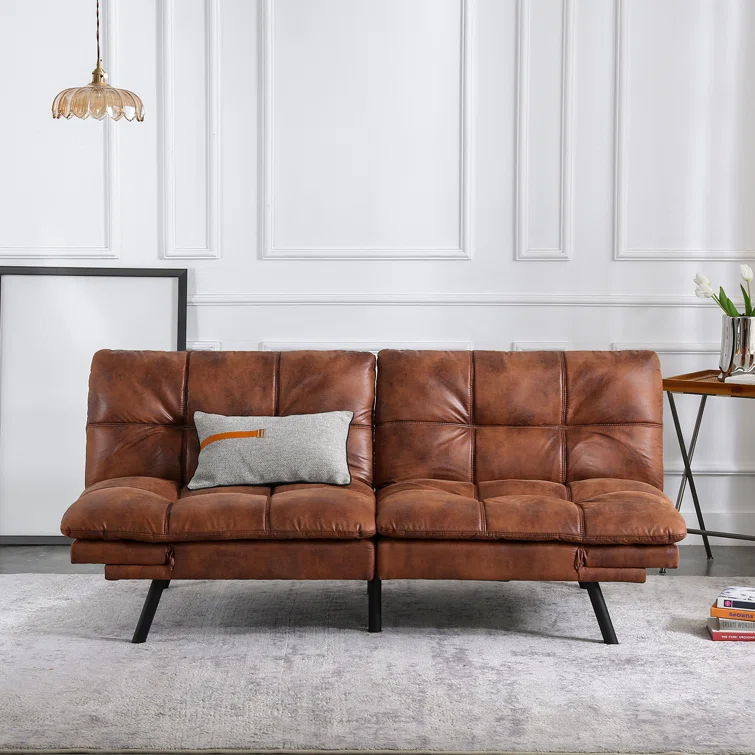 71" Convertible Faux Leather Futon Twin Size with Adjustable Arms