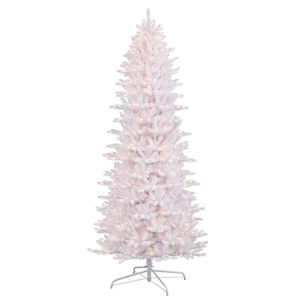 Puleo International 9 ' Pre-Lit White Slim Fraser Fir Artificial Christmas Tree