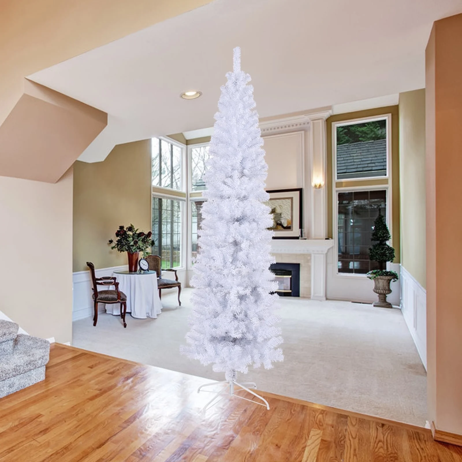 7.5FT Elegant White Slim Pencil Christmas Tree with 1000 Tips - Perfect Space-Saving Design for Apartments