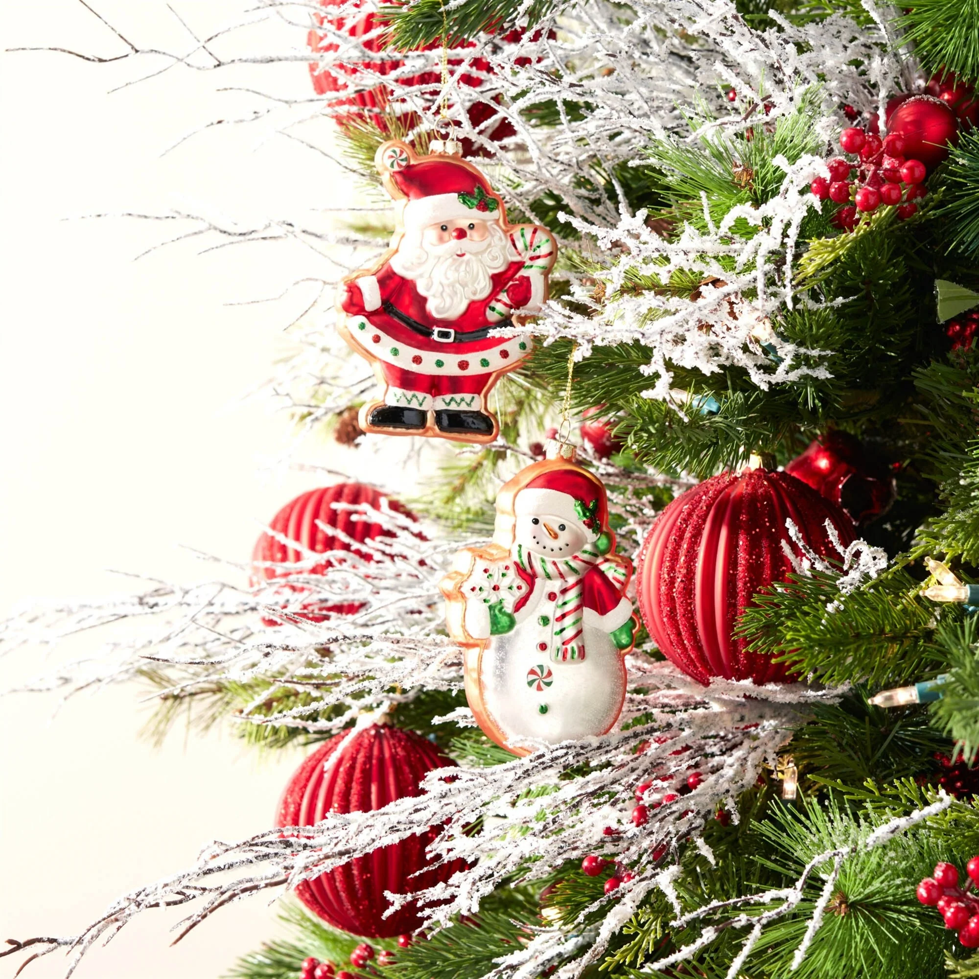 Santa and Snowman Cookie Glass Christmas Ornaments - 5.5