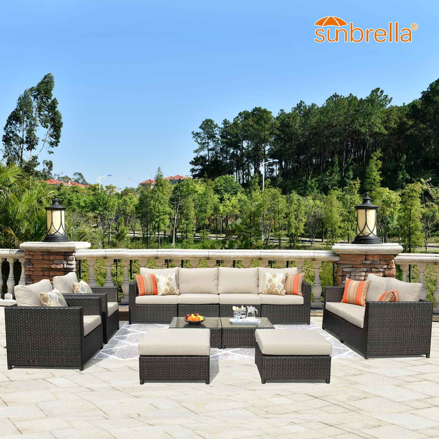 Ovios Patio Furniture Set Bigger Size Sunbrella 12-Piece, King Series, Fully Assembled, Couch is Separate