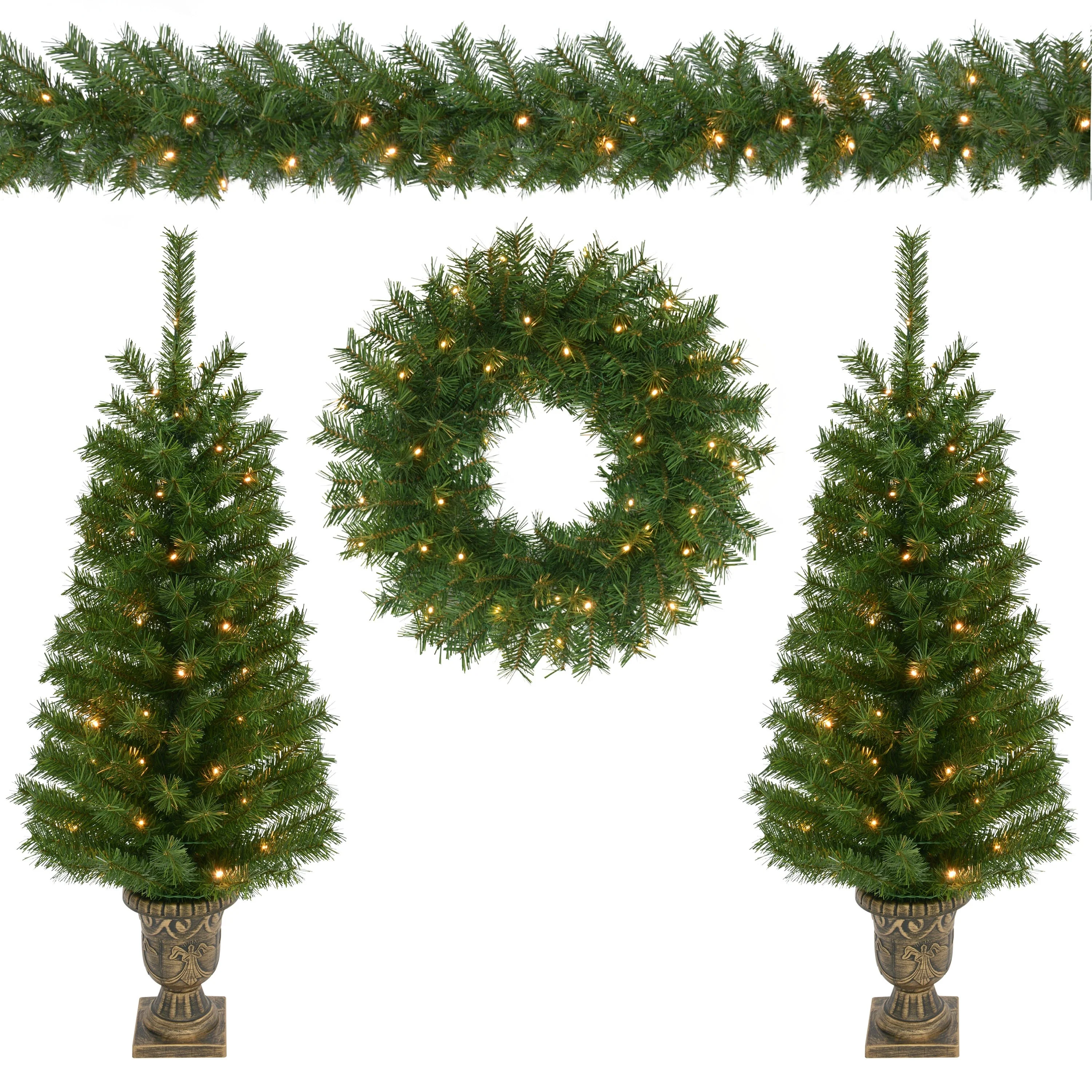 Puleo International 4-Piece Pre-Lit Artificial Christmas Décor Set