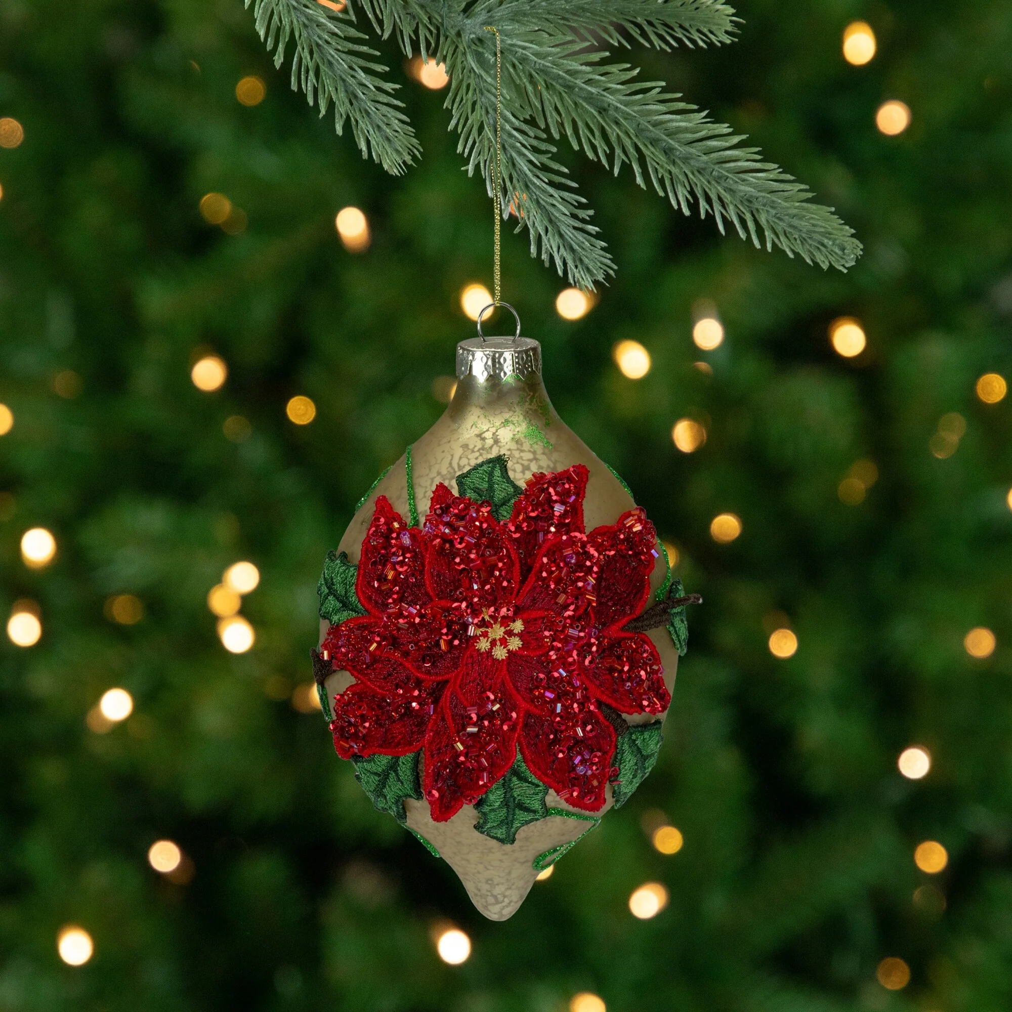 Poinsettia Finial Christmas Ornament - 6.5