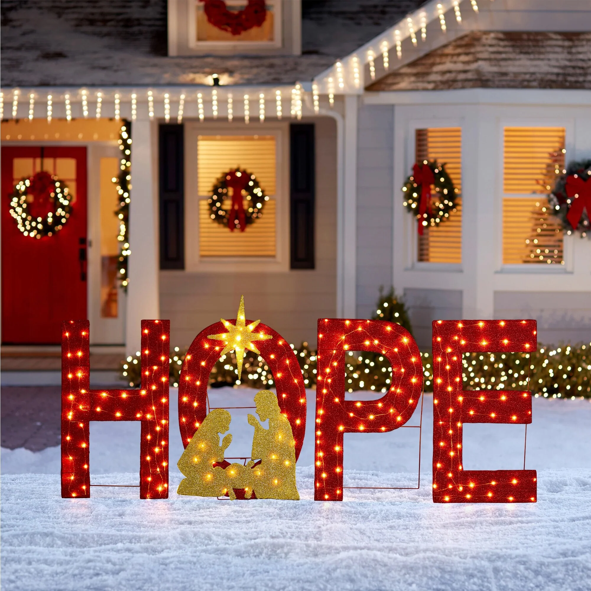 Glitzhome S/4 Christmas 2D Fabric Nativity HOPE Lighting Decor