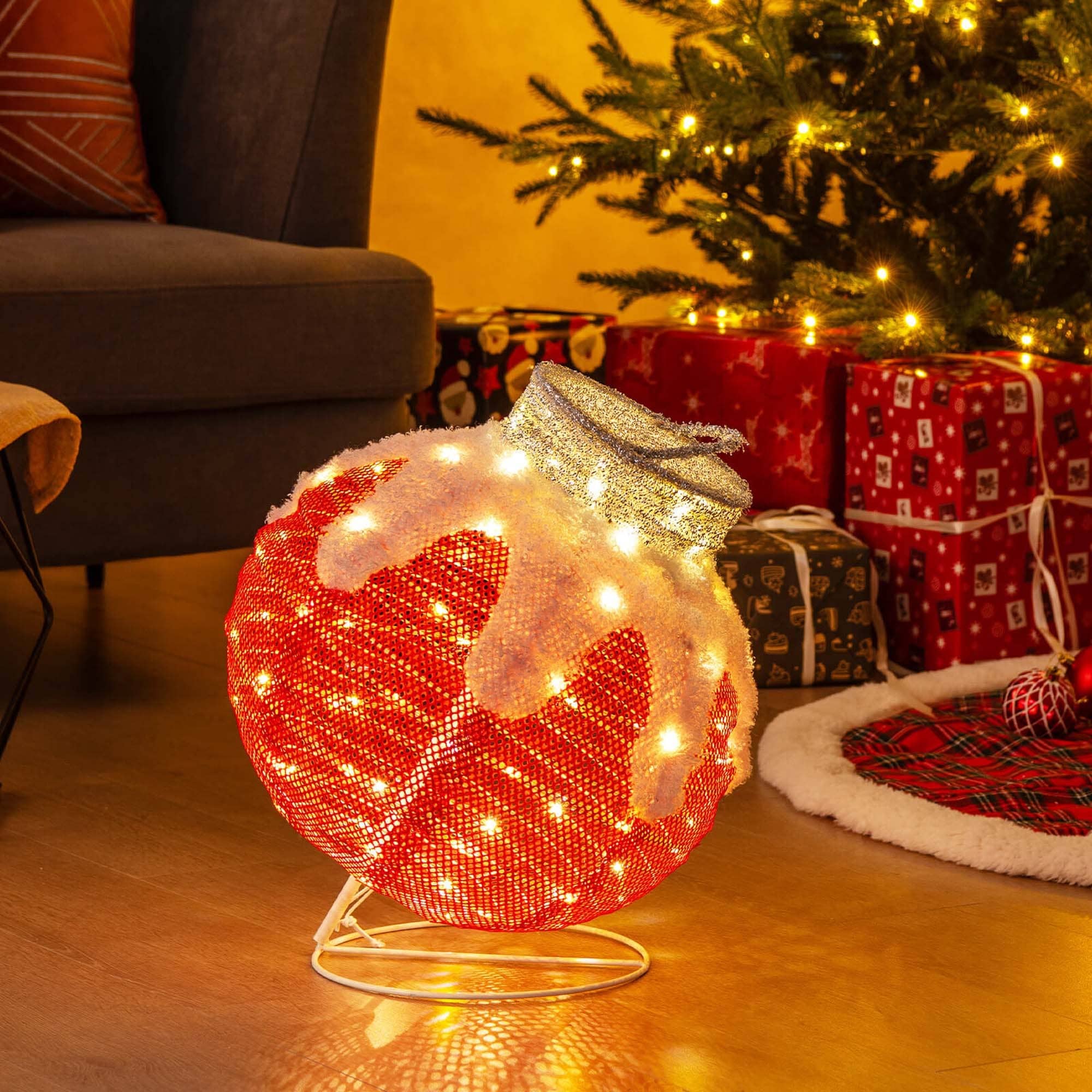 Costway Outdoor Christmas Lantern, Pop-Up Lighted Festive Ball with - as pic shows - See Details