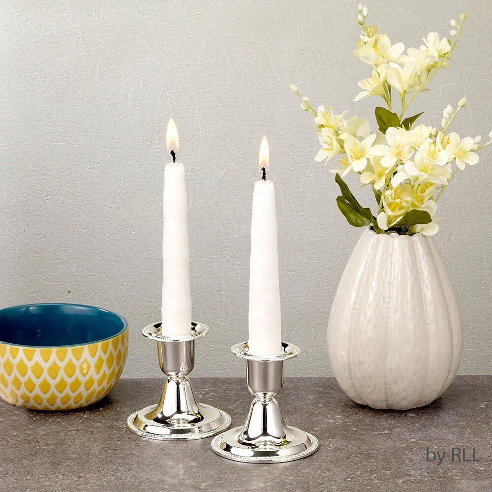 2-Piece Silver Plated Small Traditional Sabbath Candle Stick Holders