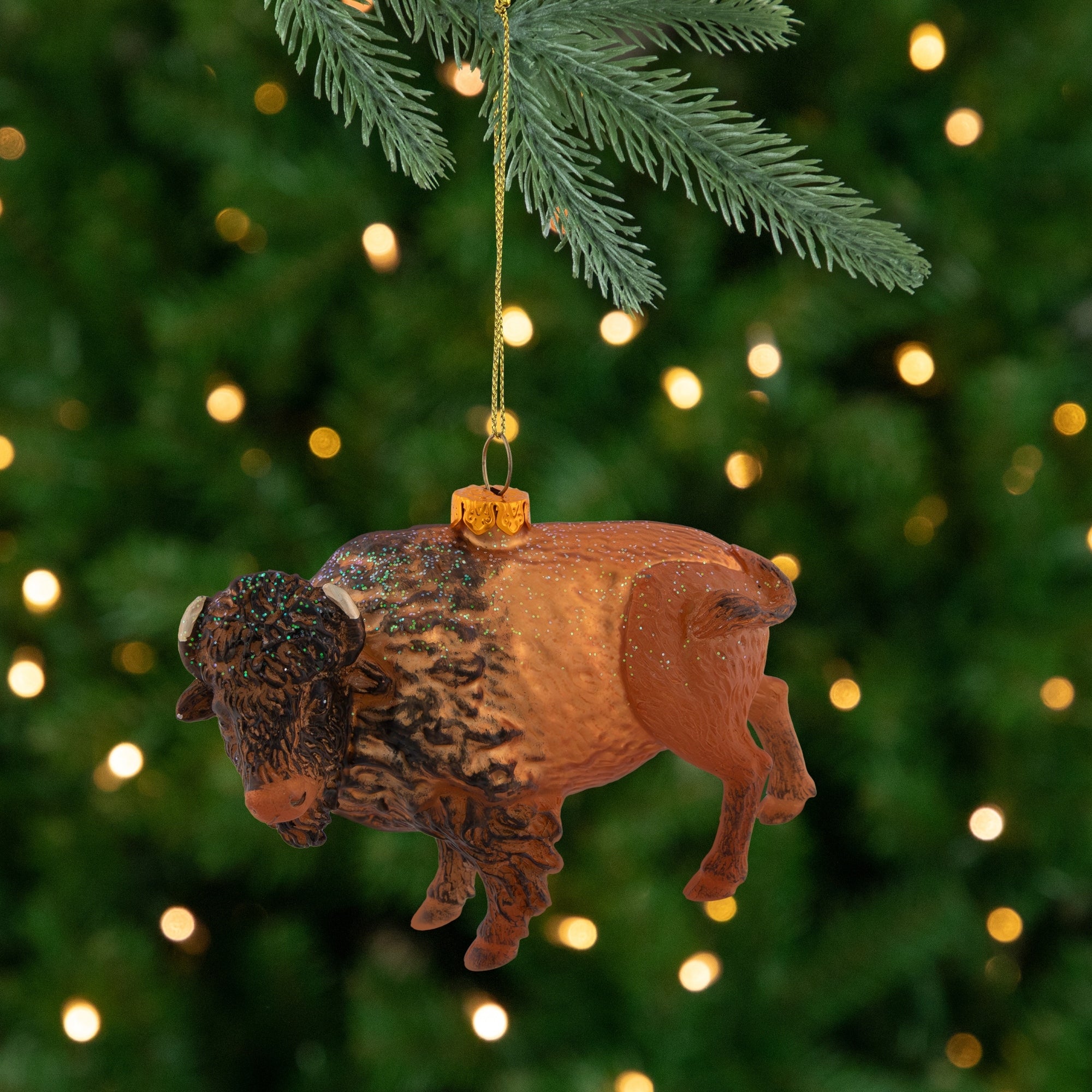 Glittered Buffalo Christmas Glass Ornament - 4.25