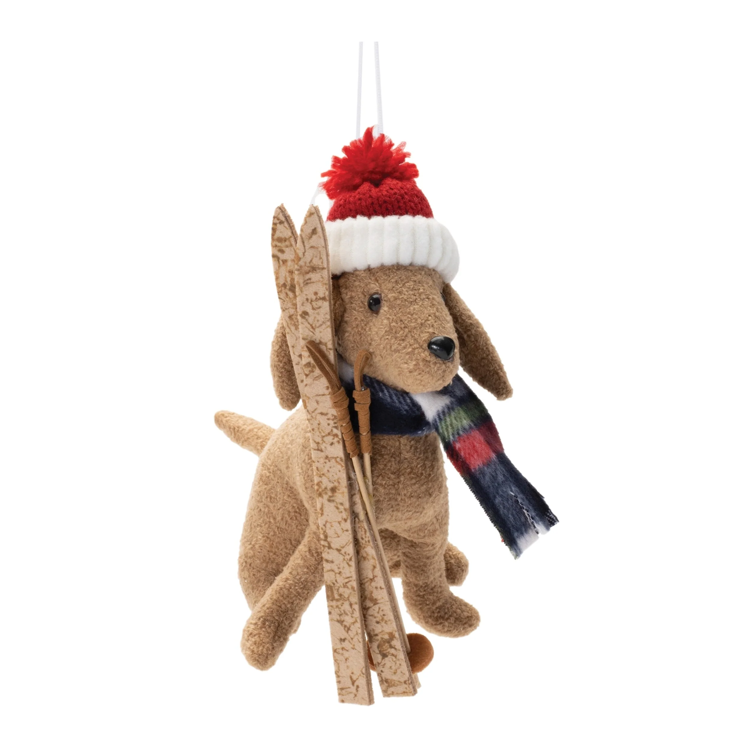 Set of 6 Christmas Plush Dog Ornaments with Ski and Sled Cute Winter Holiday Decorations