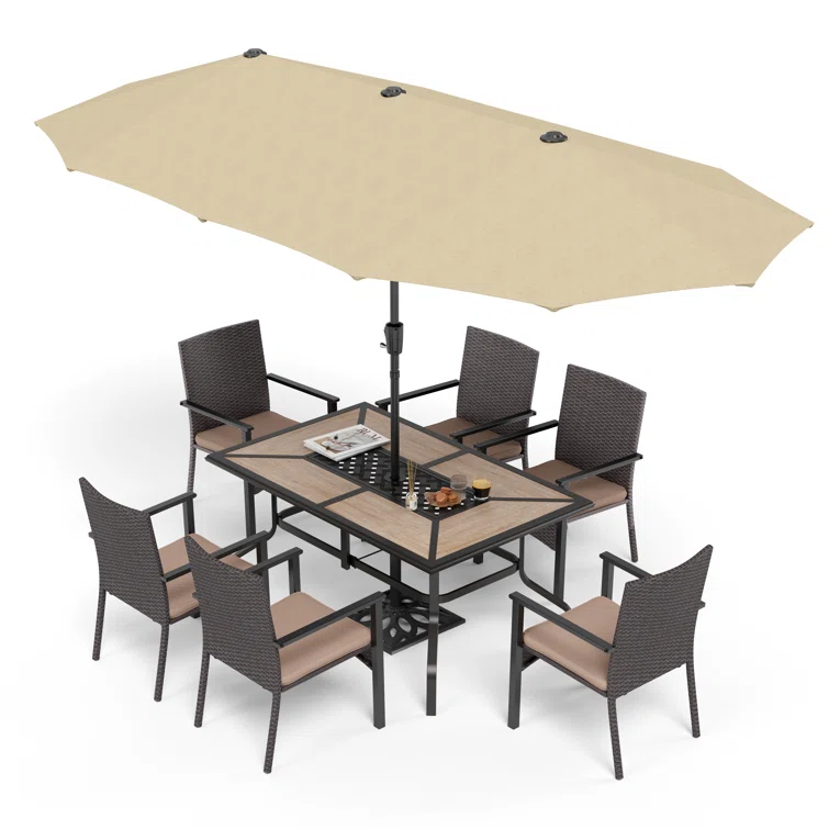 Alyah 6 - Person Rectangular Outdoor Dining Set with Cushions
