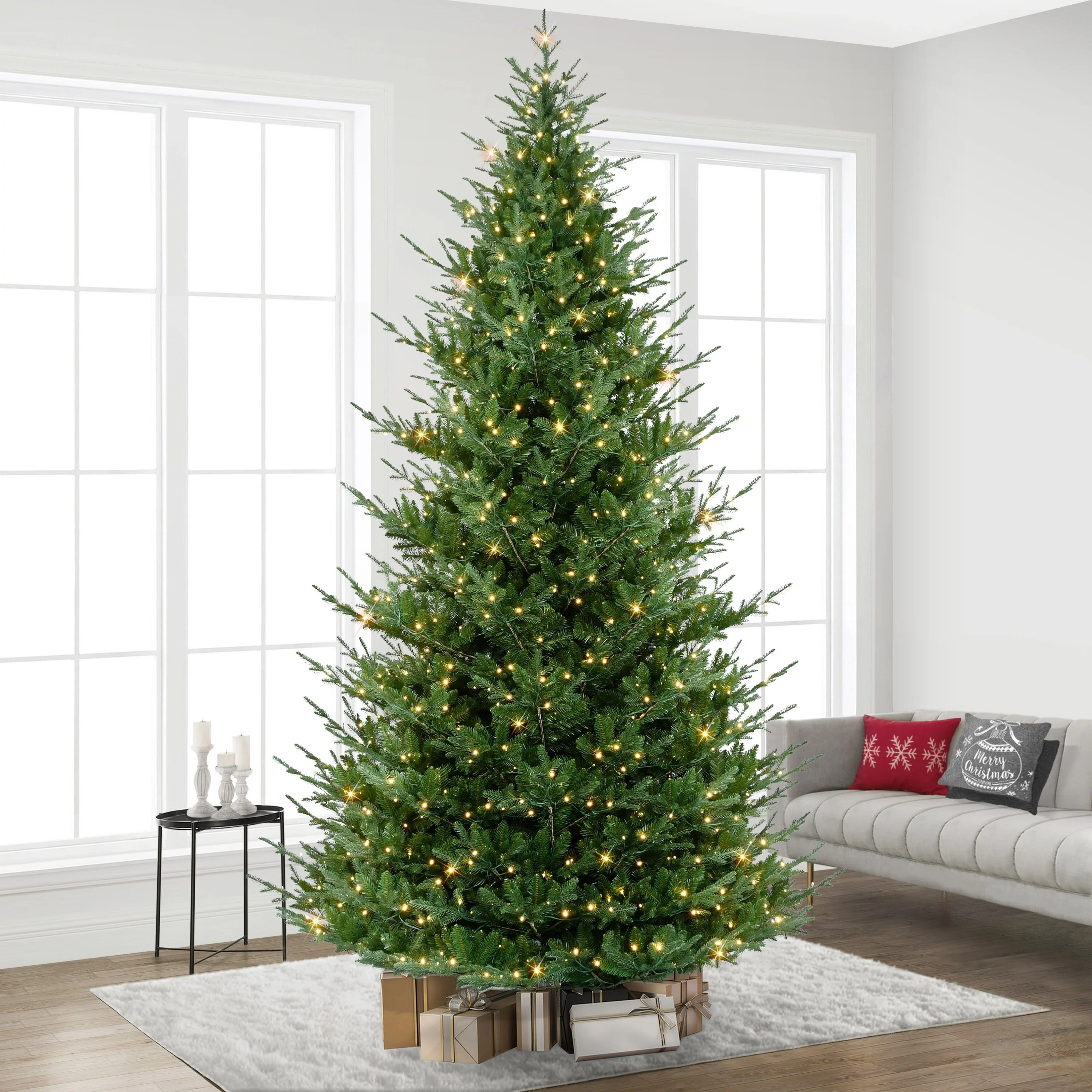 Puleo International 12' Pre-Lit Artificial Hillside Spruce Tree
