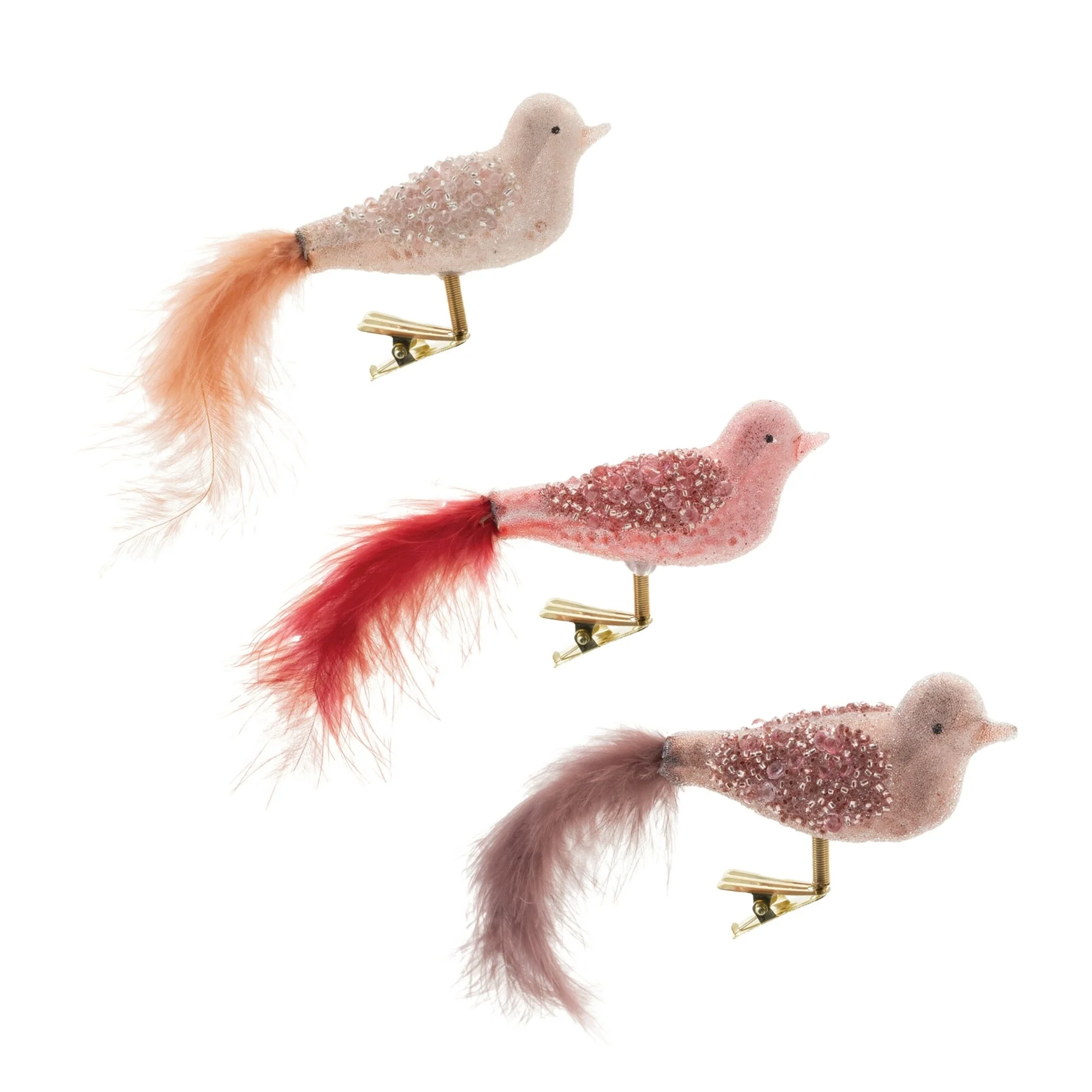 Beaded Glass Bird Christmas Ornaments - 6