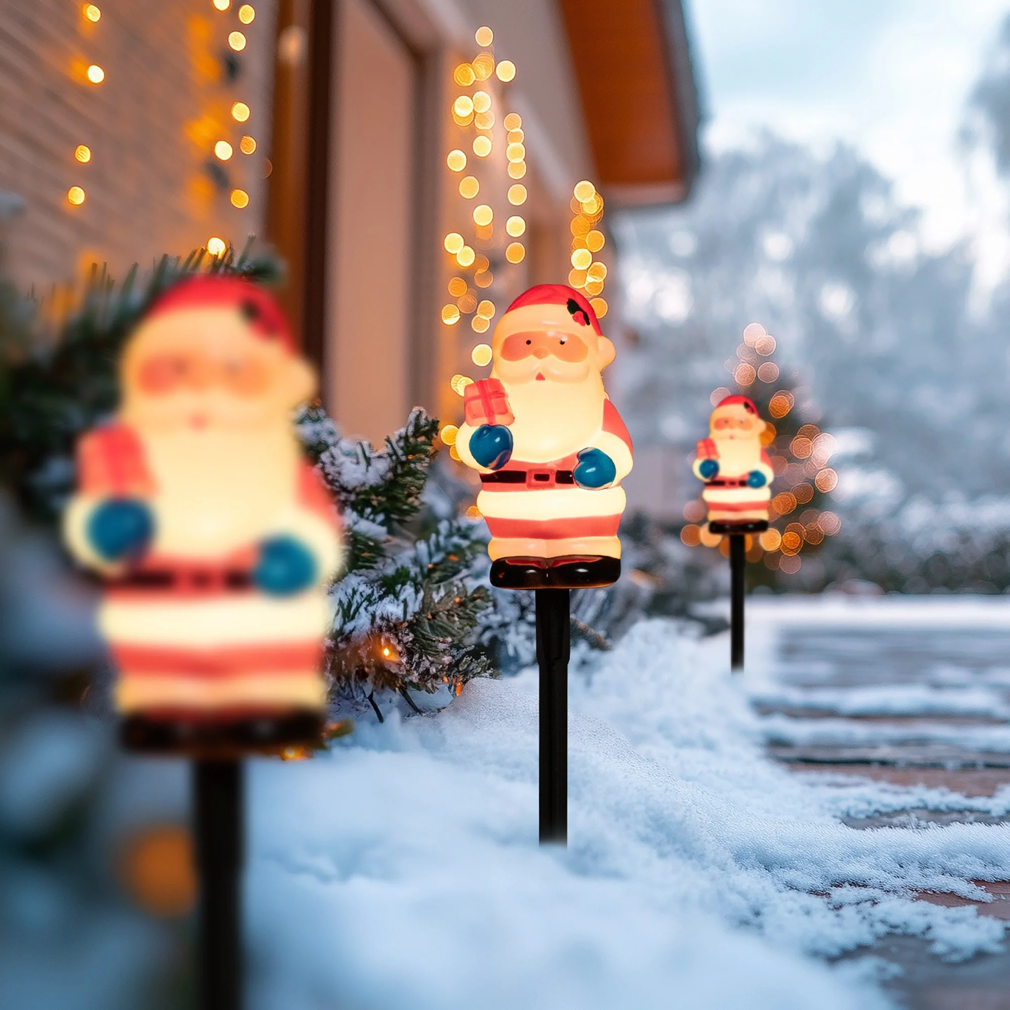 Lighted Santa Claus Christmas Pathway Markers - Clear Lights - 16