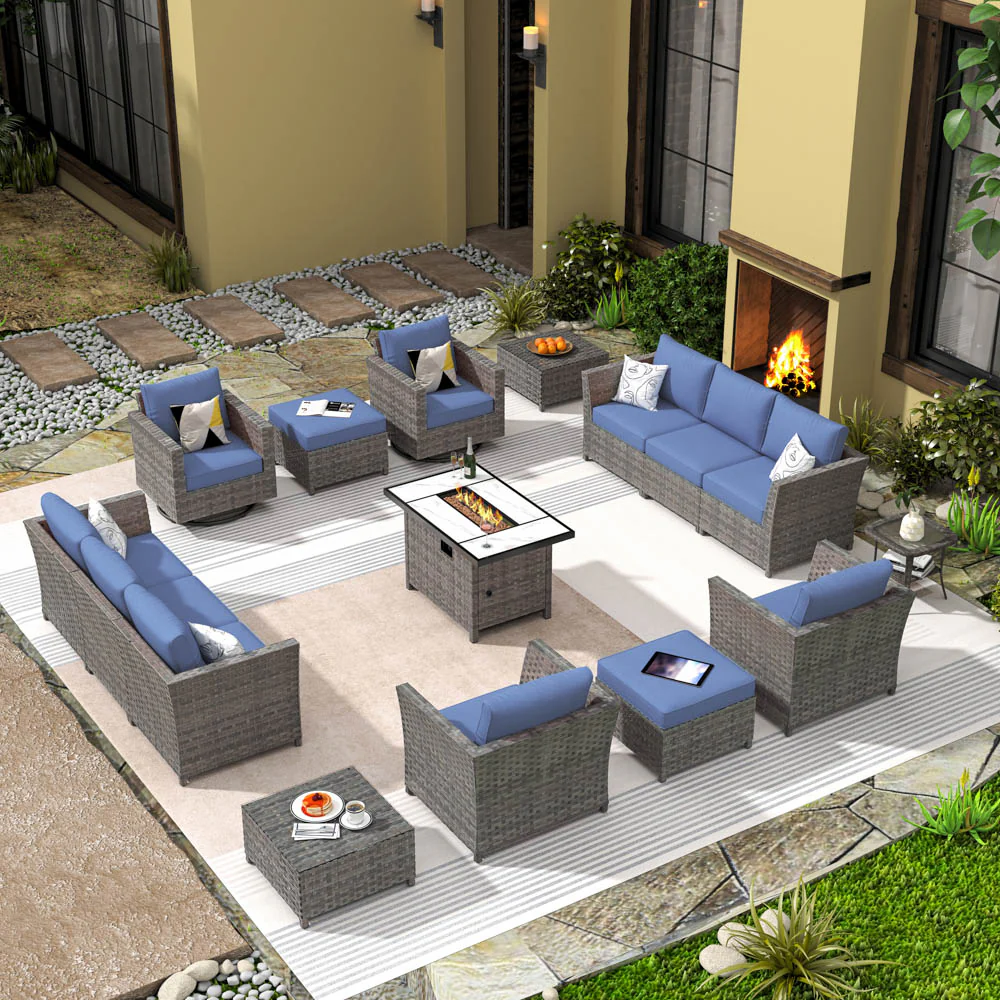 Ovios New Rimaru Series Patio Furniture Set 16-Piece include Swivel Chairs and 42