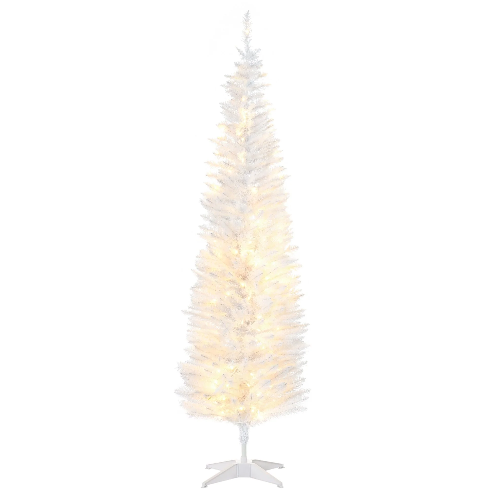 6' Tall Slim Noble Fir Artificial Christmas Tree, Pre-Lit with 200 Warm White LEDs & 390 Branch Tips