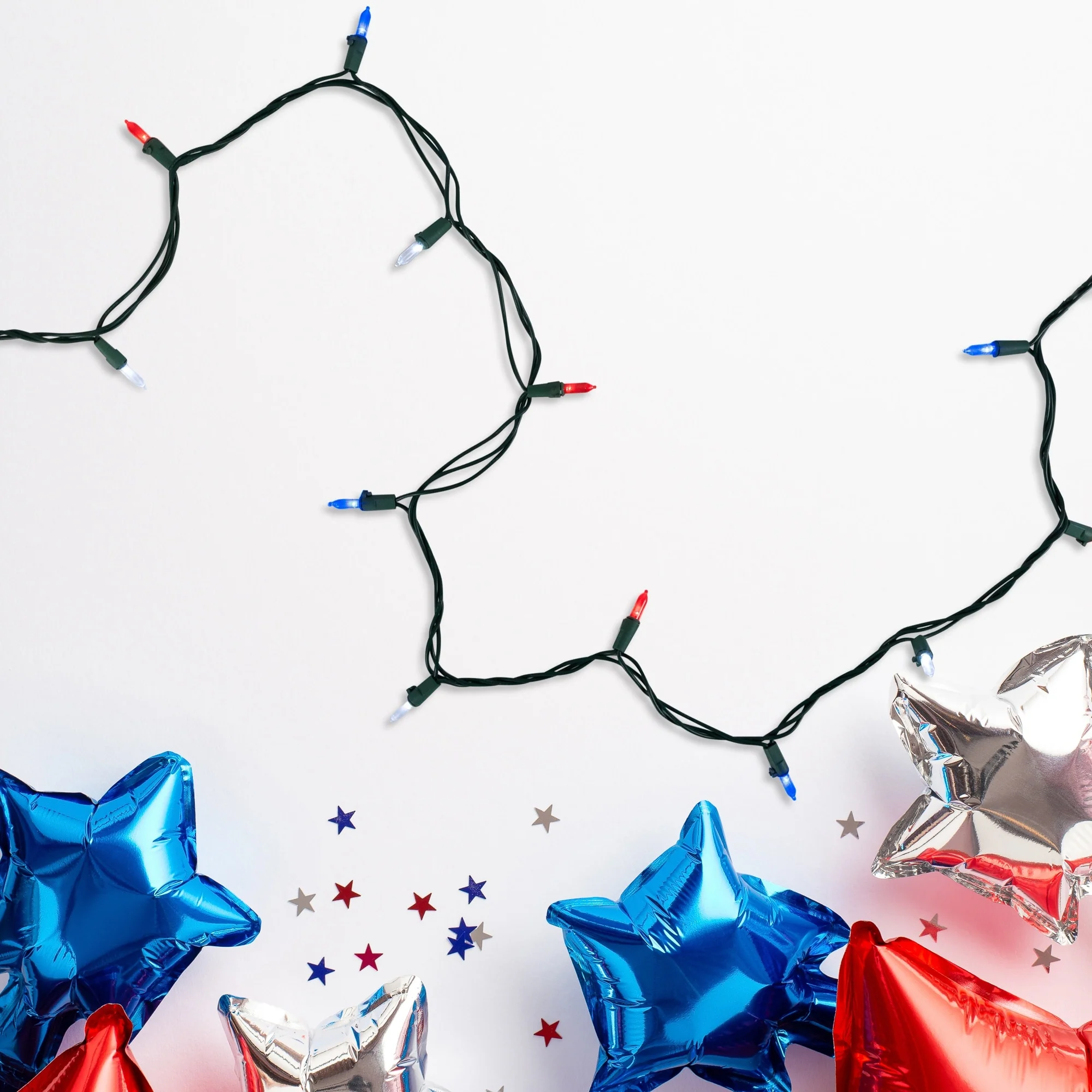 LED Mini Christmas String Lights - Red White and Blue - 15.5' Green Wire - 50ct