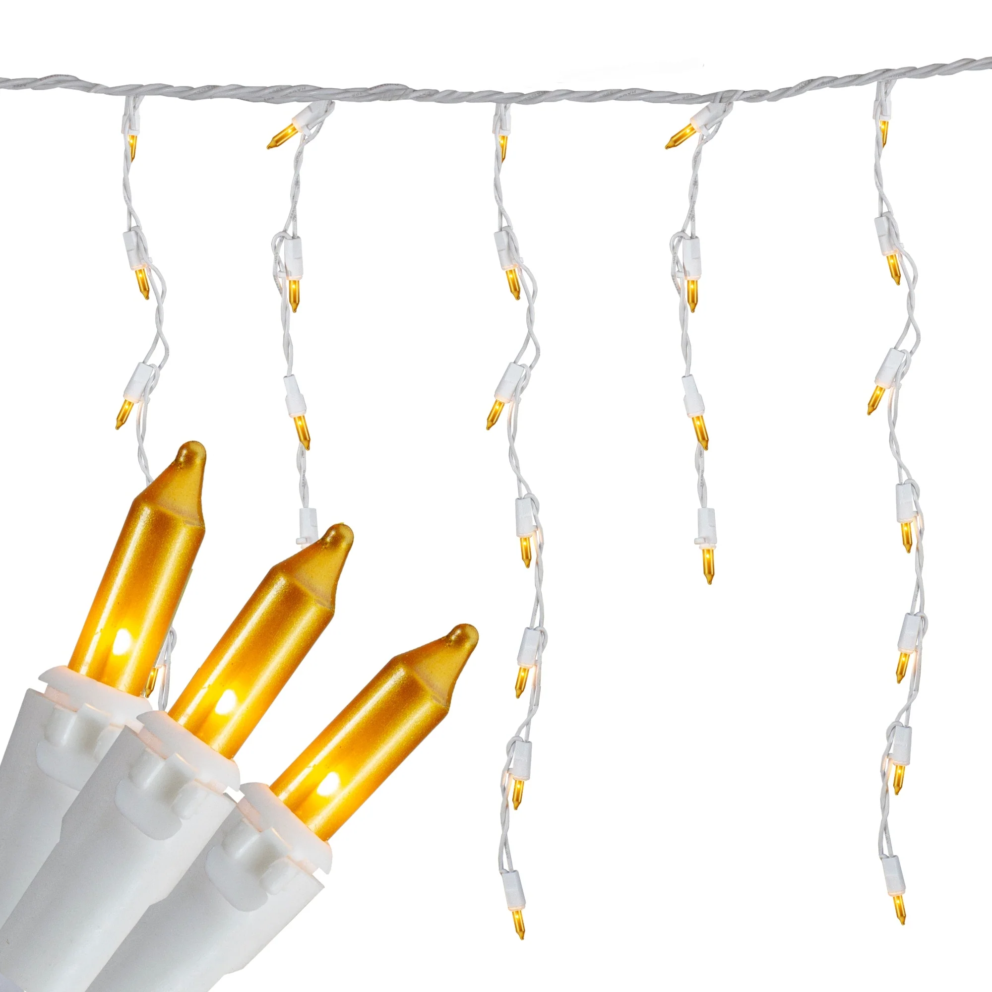 100 Count Opaque Gold Mini Icicle Christmas Lights - 3.5 ft White Wire