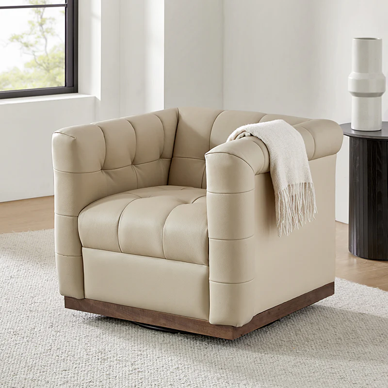 Feodor Genuine Leather Mid-Century Modern Style Swivel Chair