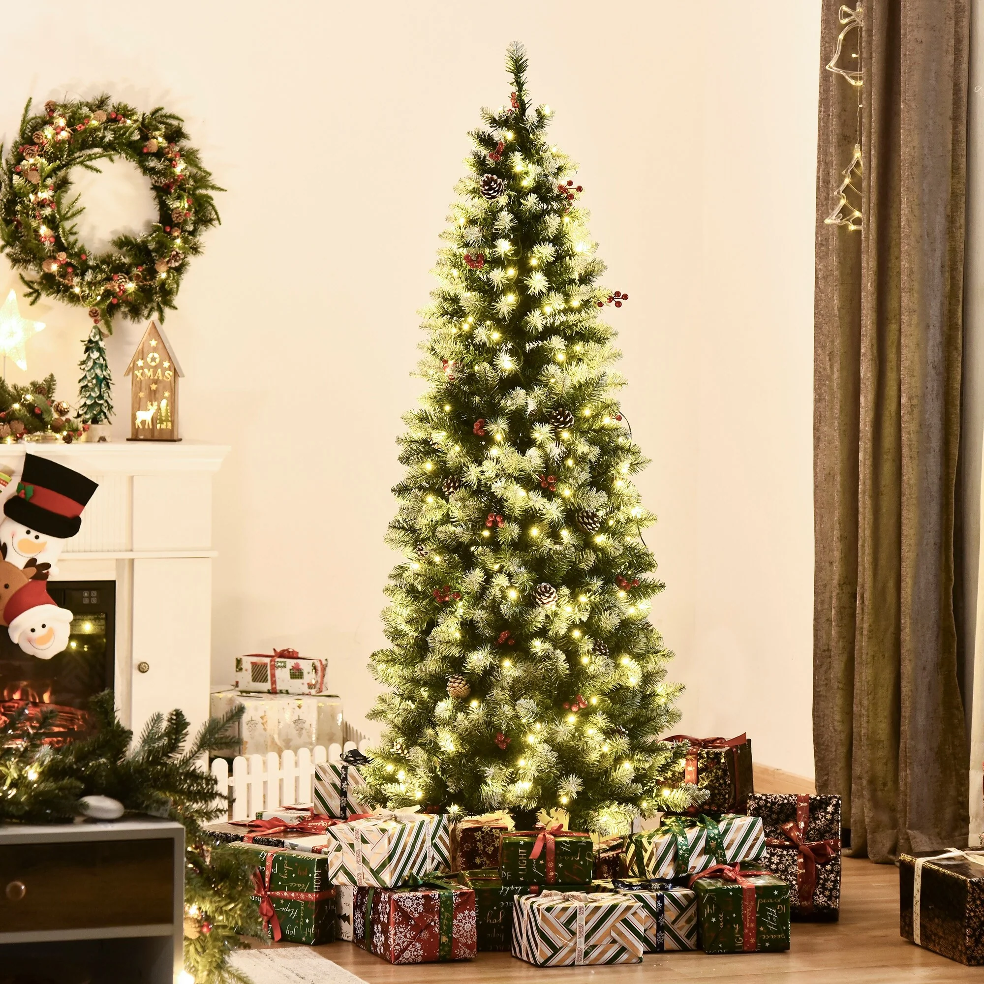 Realistic 6ft Pre-Lit Artificial Christmas Tree with 618 Tips and LED Lights