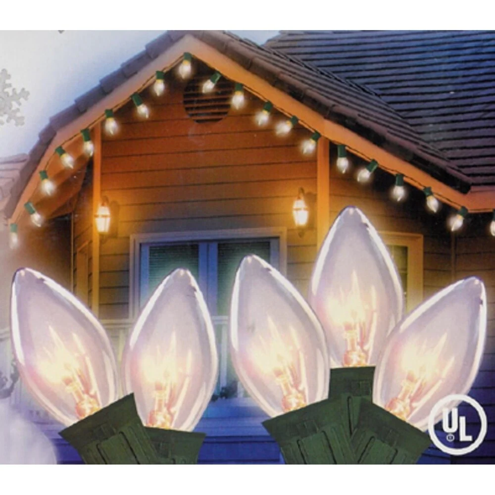 Set of 25 Transparent Clear Random Twinkling C7 Christmas Lights - Green Wire - N/A