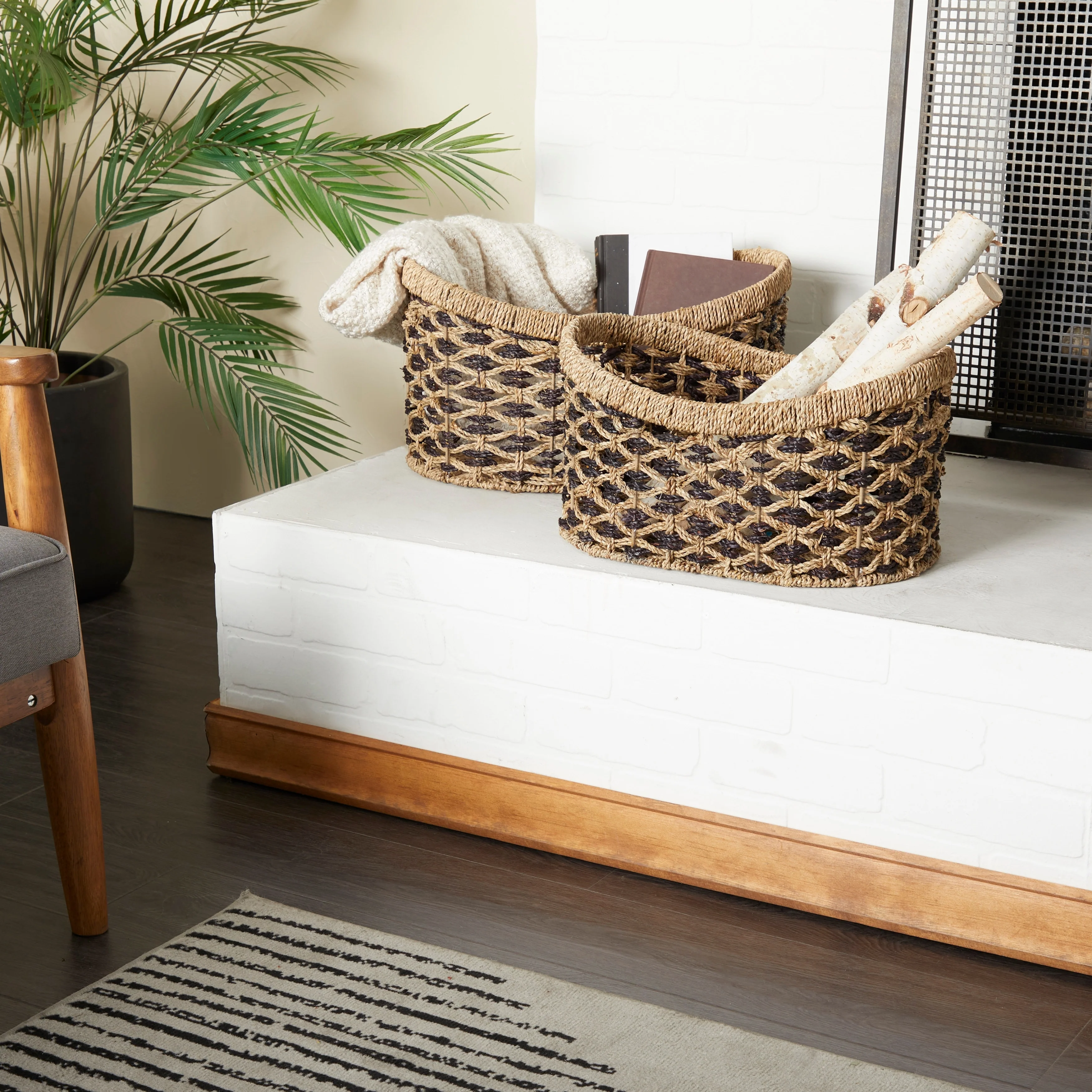 Seagrass Handmade Two Toned Storage Basket with Handles - Set of 2 Brown - Roche River Decor - 13