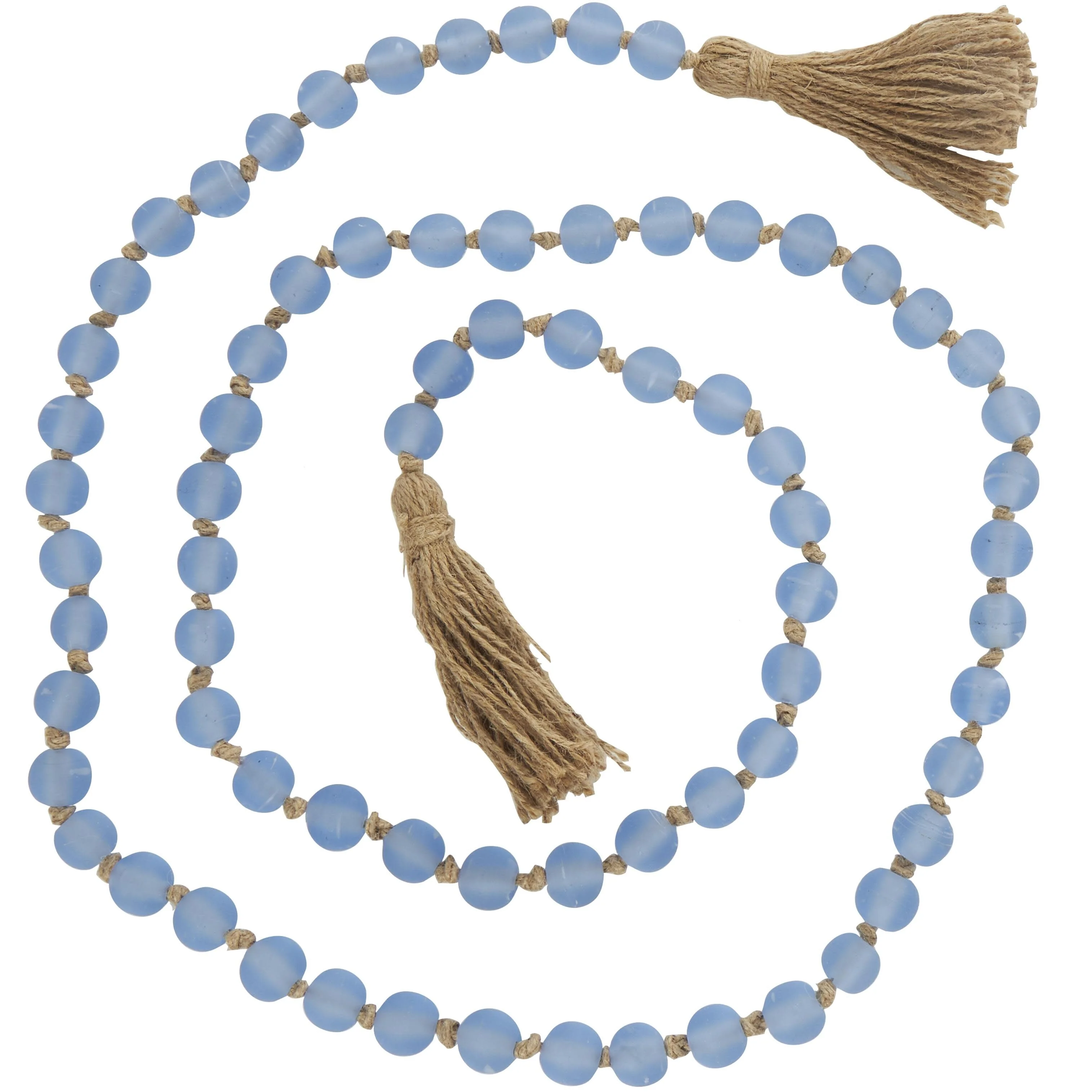 Glass Handmade Round Long Frosted Beaded Garland with Tassel with Knotted Brown Jute - Various Colors - Roche River Decor