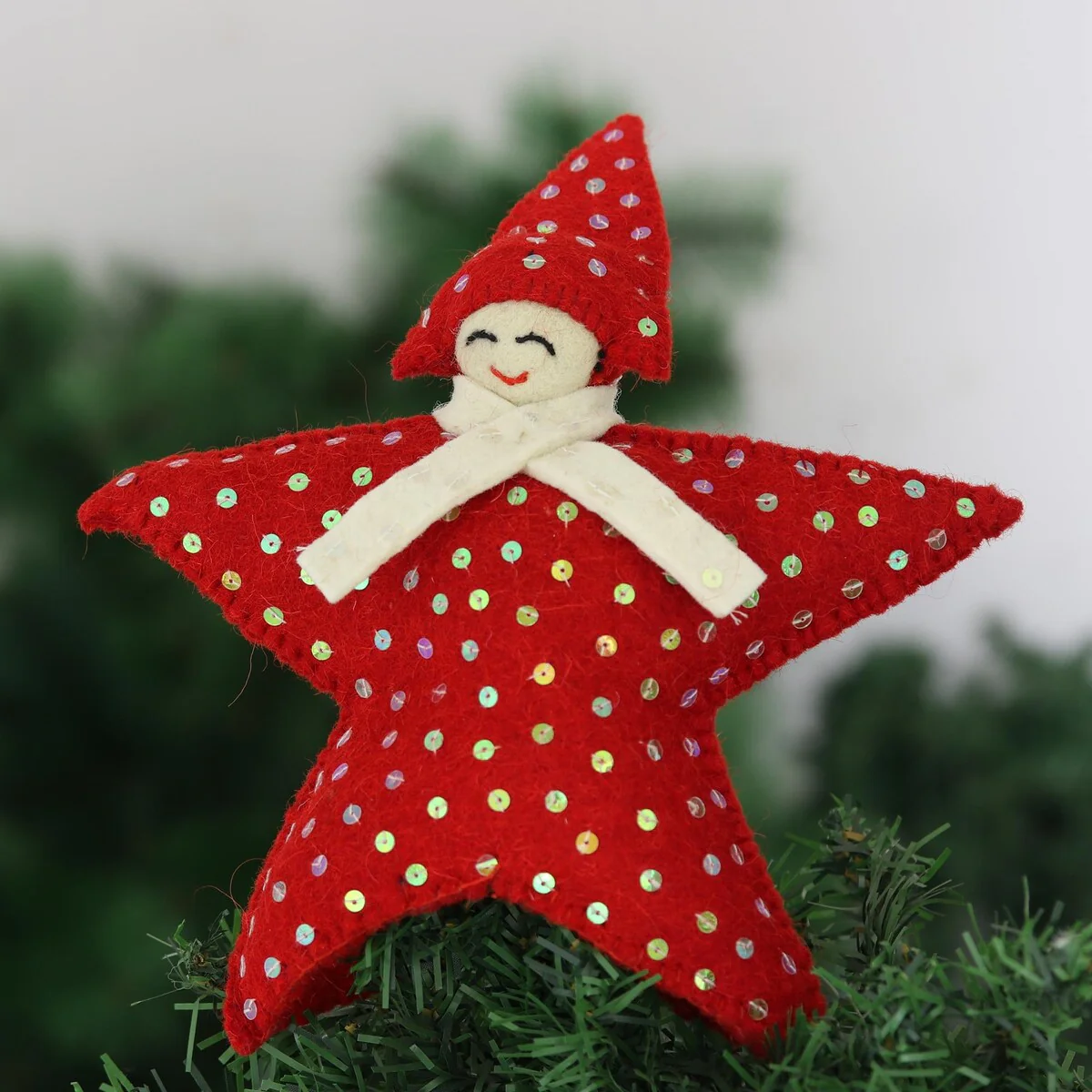 Novica Handmade Angel Face Wool Tree Topper