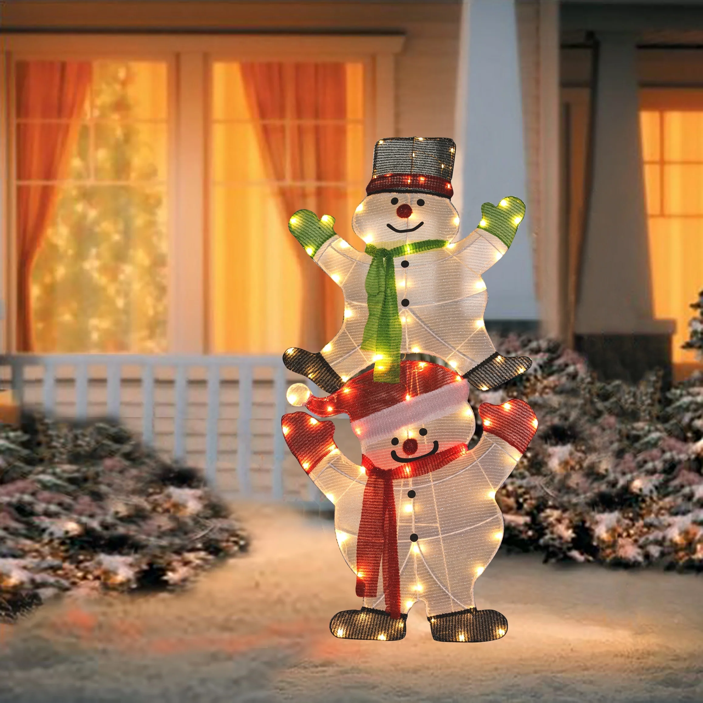 Lighted Stacked Snowman indoor or Outdoor Holiday Decoration - Multi-Color/White