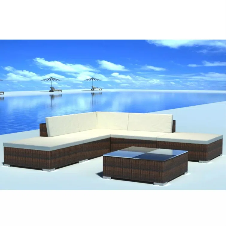 6 Piece Patio Lounge Set with Cushions Poly Rattan