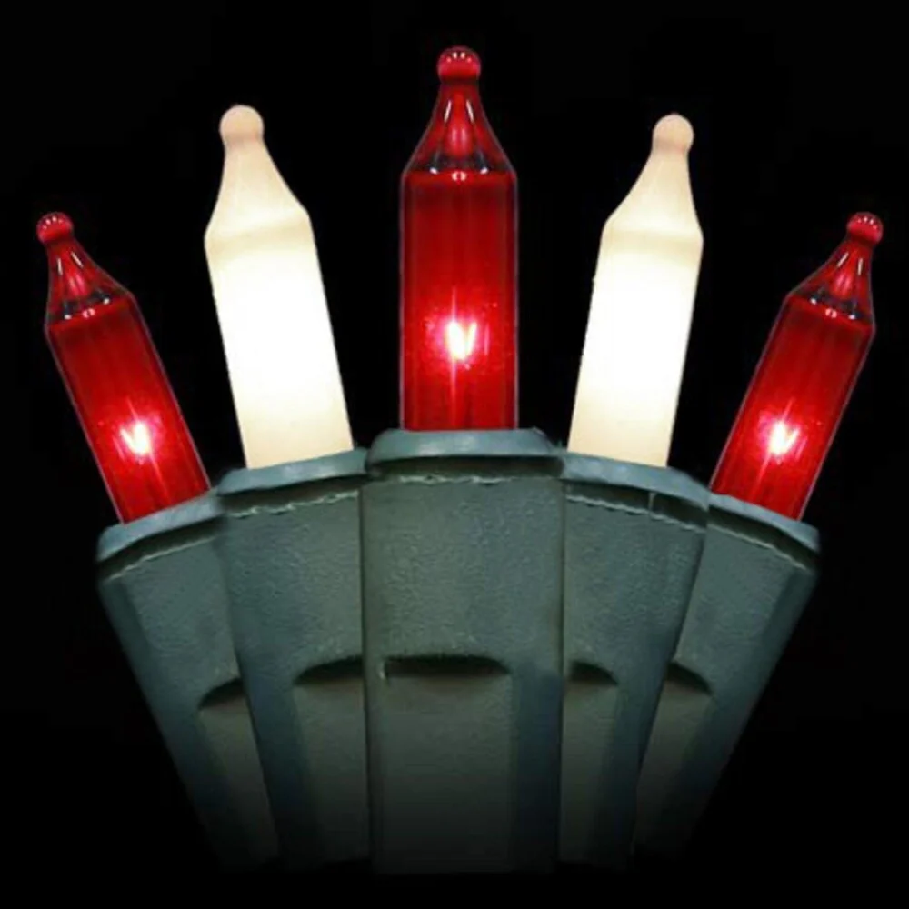 Set of 50 Super Bright Red and Frosted White Mini Christmas Lights - Green Wire