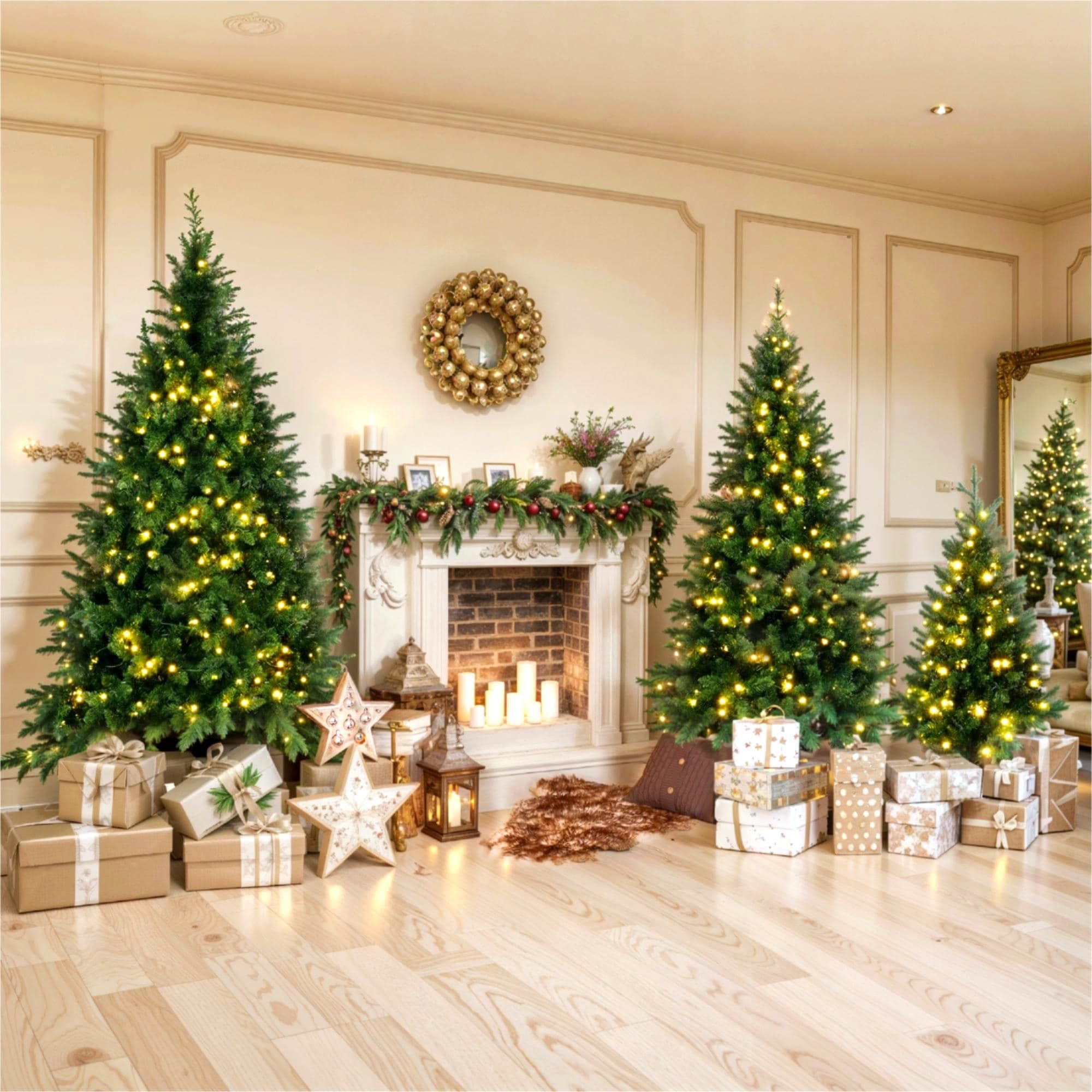 8FT, 6FT, 4FT Artificial Christmas Tree Set with Hinged Green Pine, 820 Warm LED Lights, 2539 Tips for Home & Office