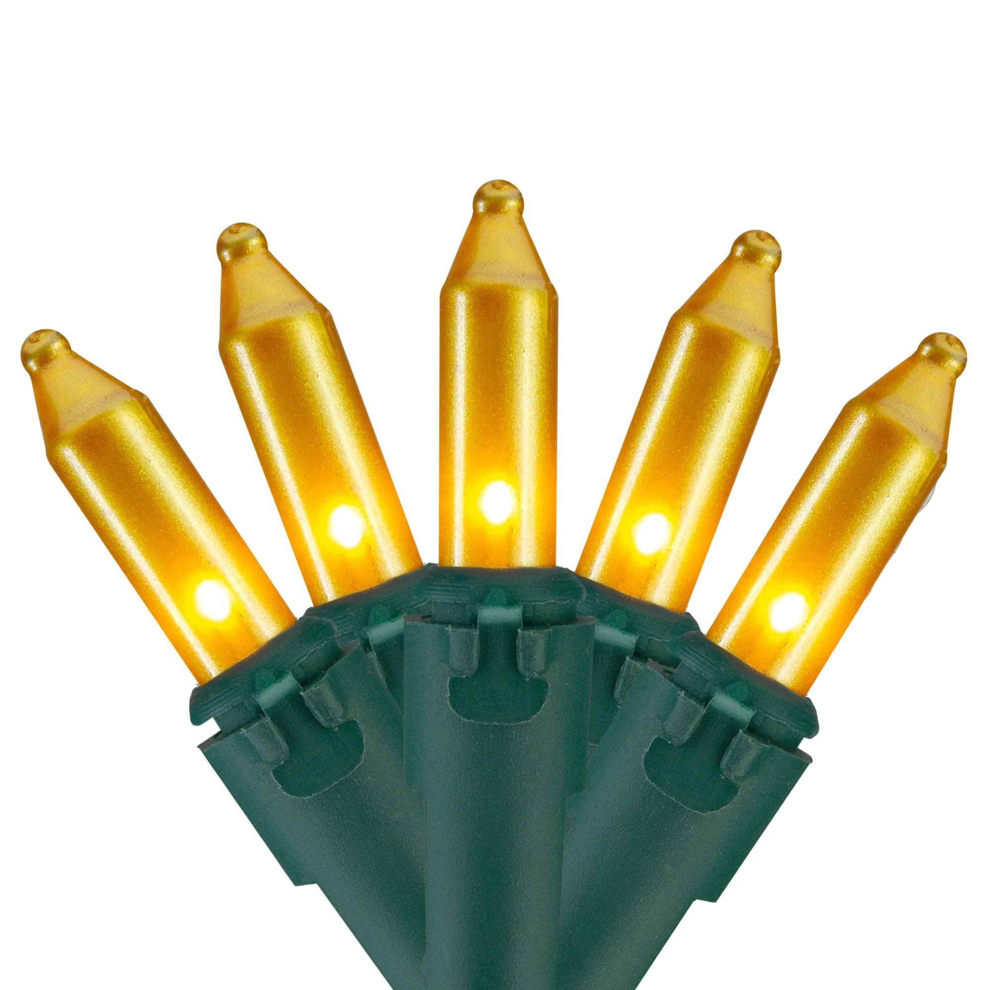 100 Opaque Gold Mini Christmas Lights - 34 ft Green Wire
