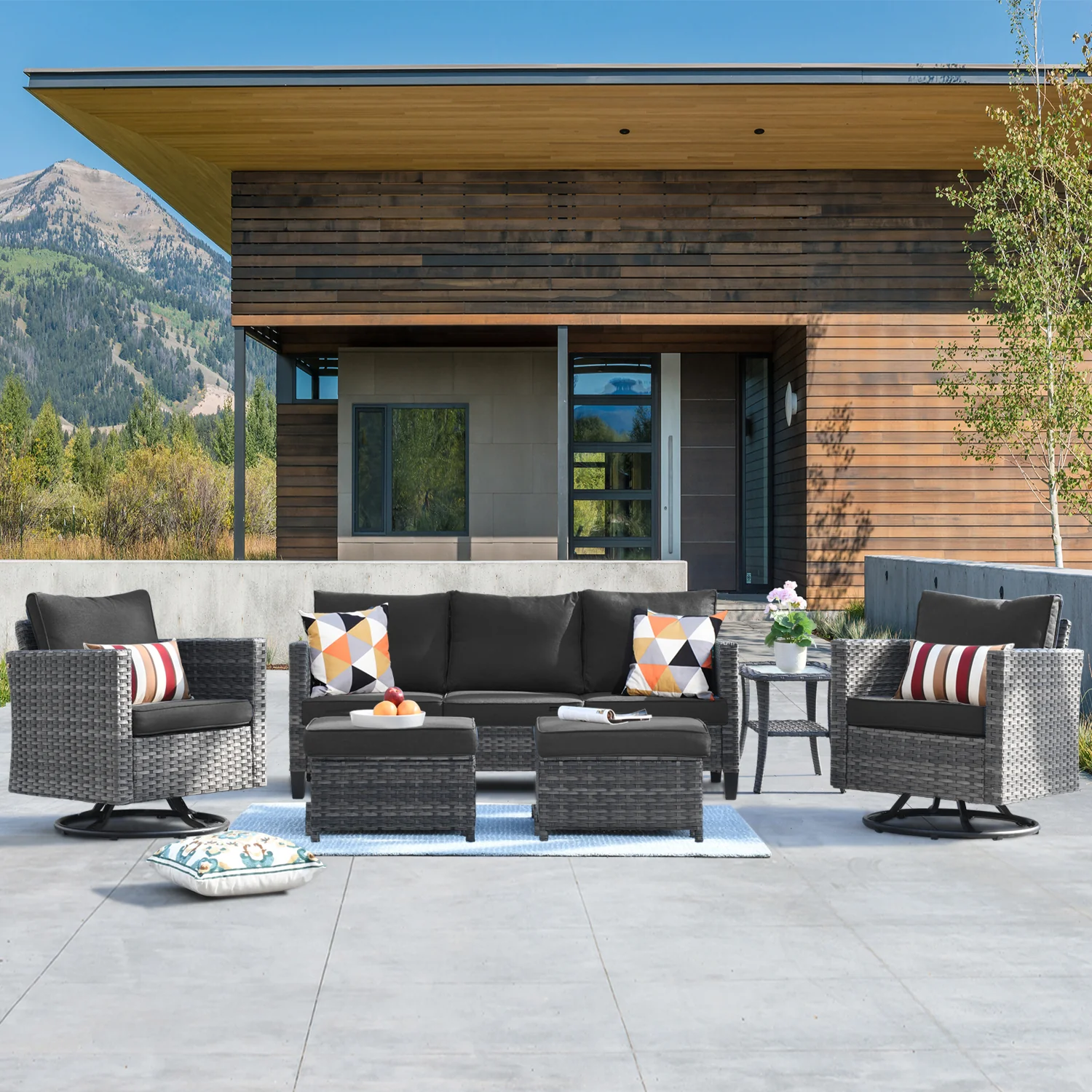 Ovios Patio Furniture Set 6-Piece with Swivel Rocking Chairs and Table
