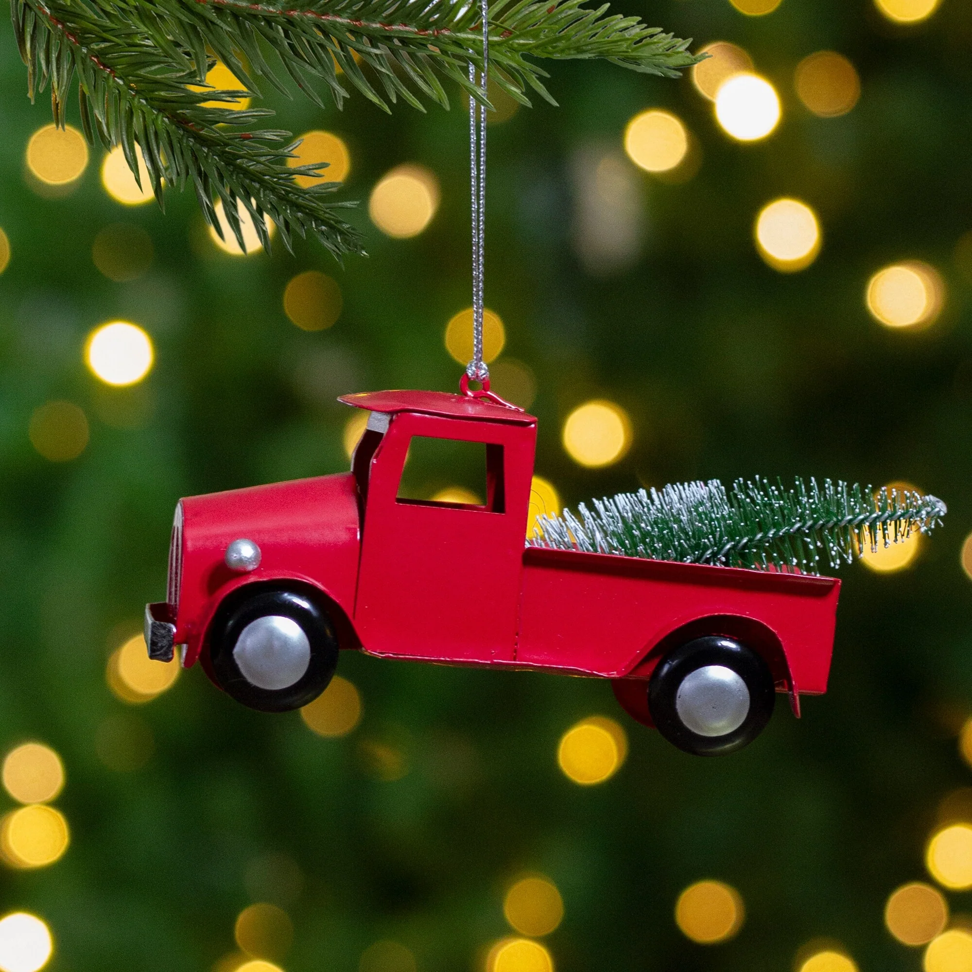 Vintage Style Truck with Frosted Tree Christmas Ornament - 4.5