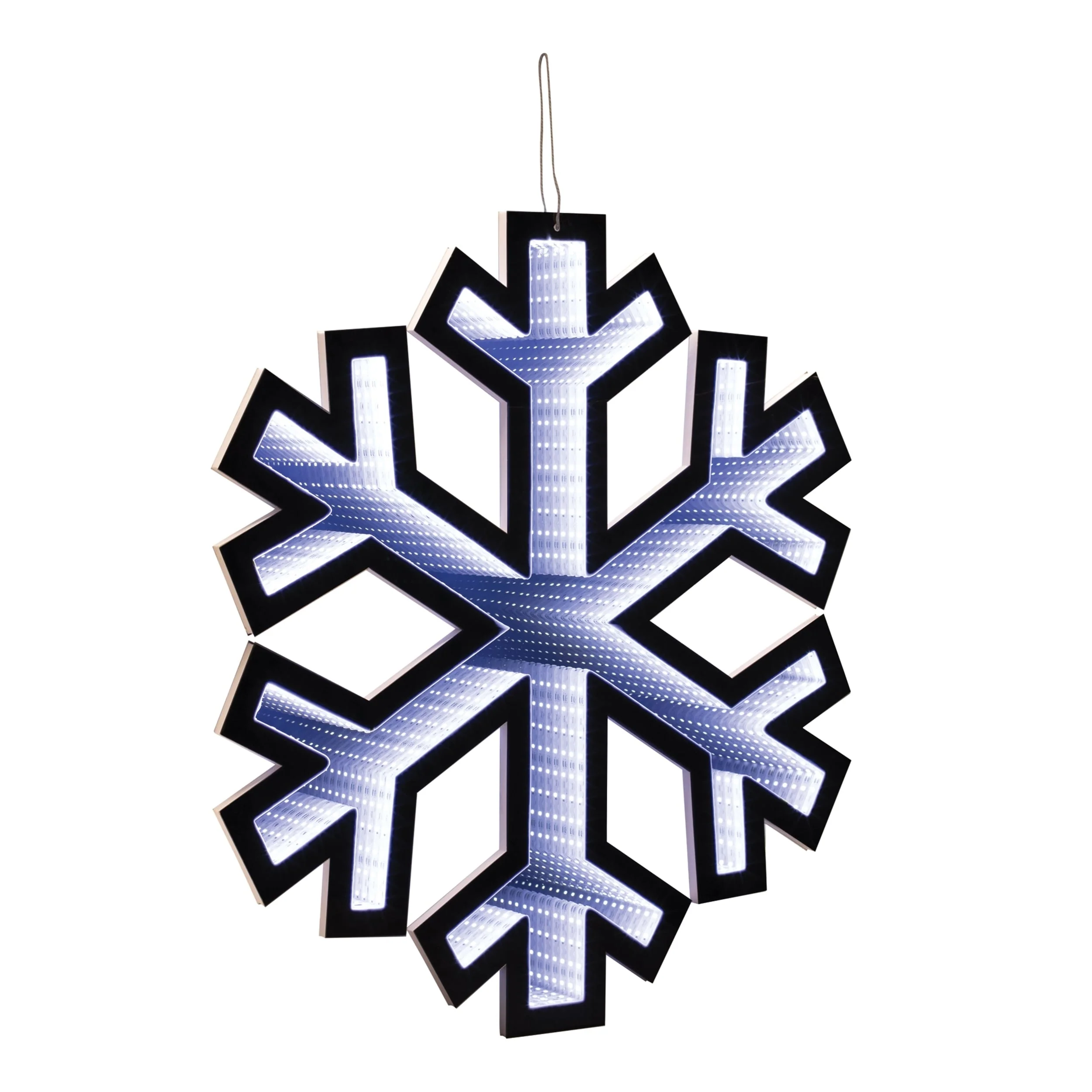 White Acrylic Plastic Snowflake with Infinity Light Effect for Holiday Display - 22” x 0.5” x 23.5” (L x W x H)