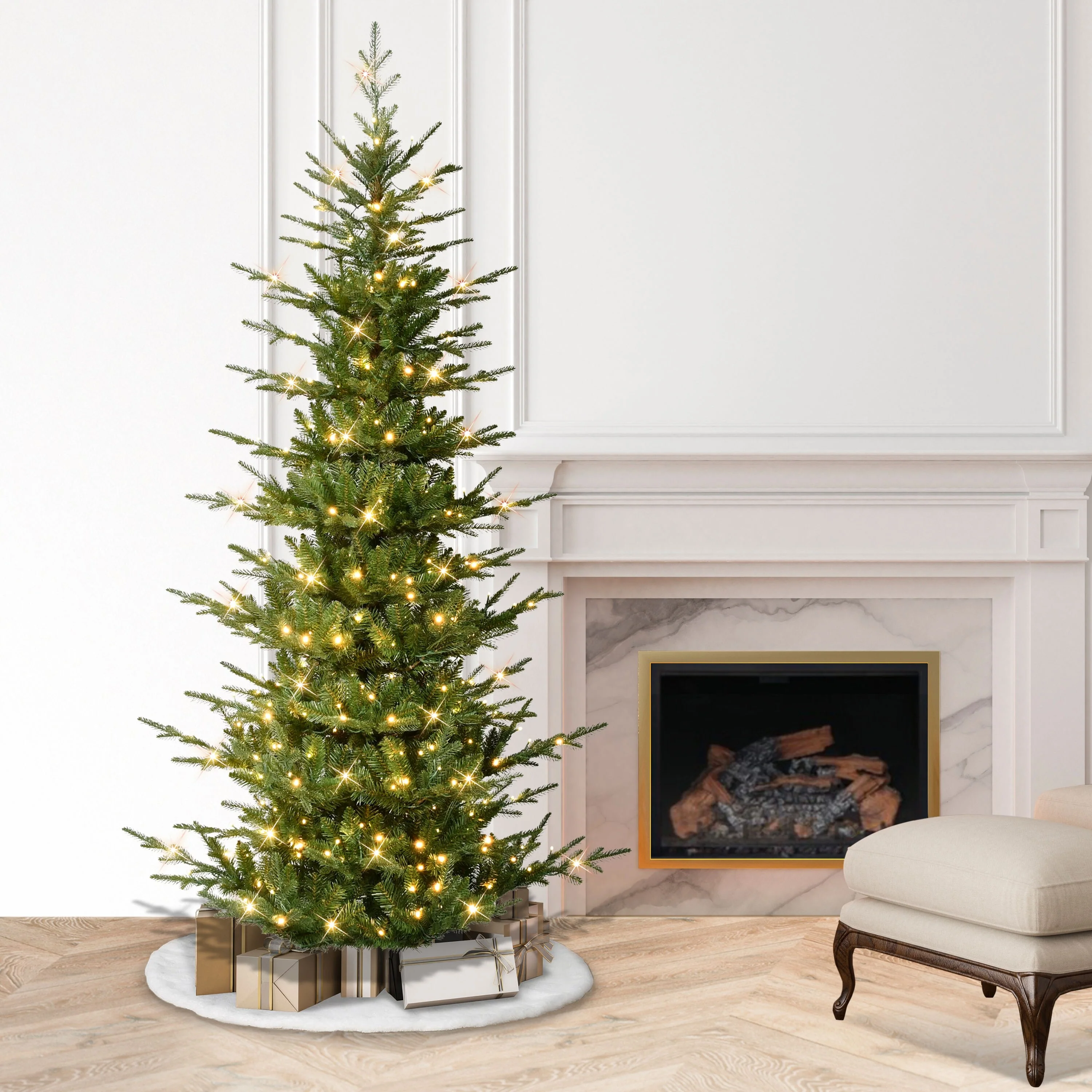 Puleo International 7.5' Pre-Lit Artificial Slim Hillside Spruce Tree