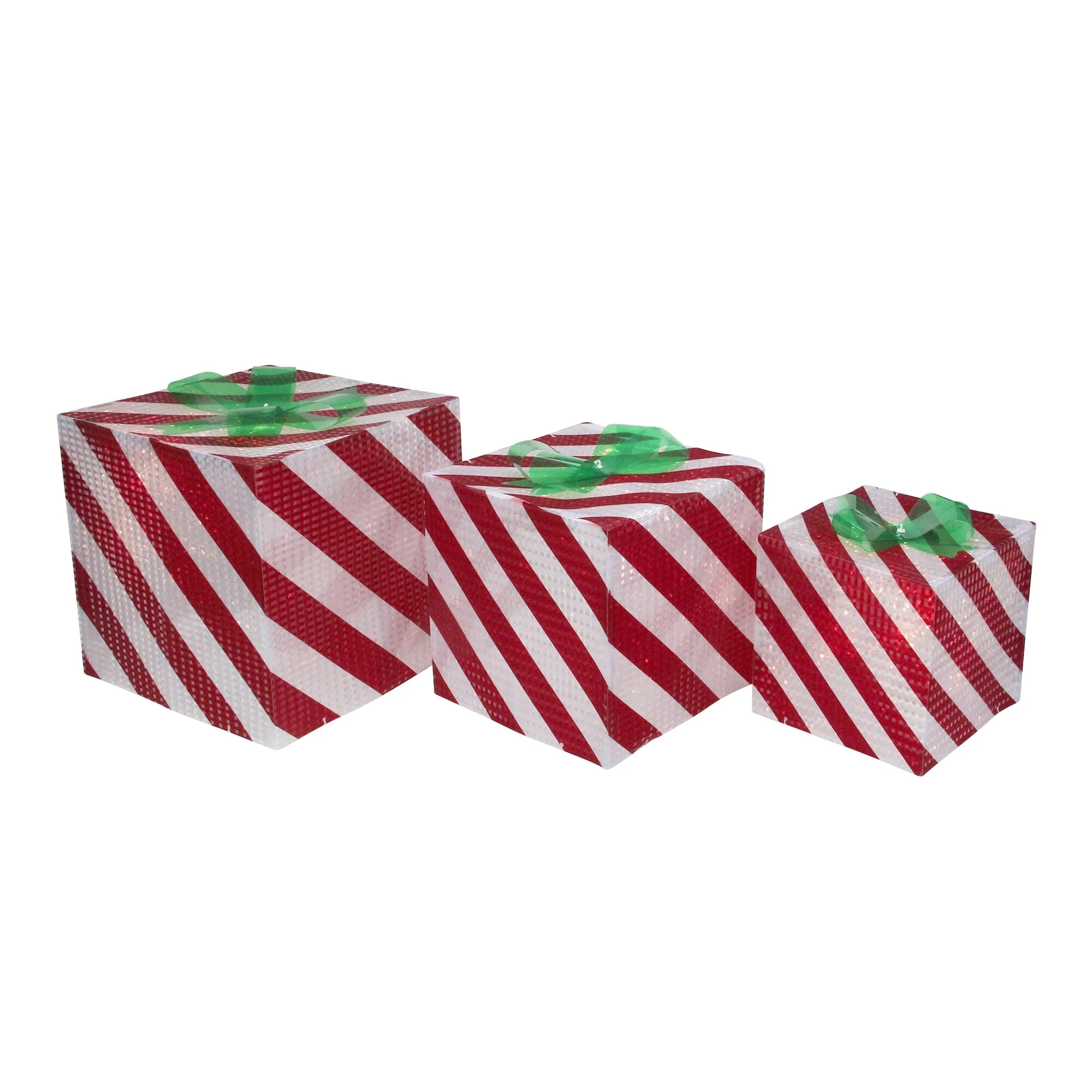 Lighted Candy Cane Striped Gift Box Outdoor Christmas Decoration - 12