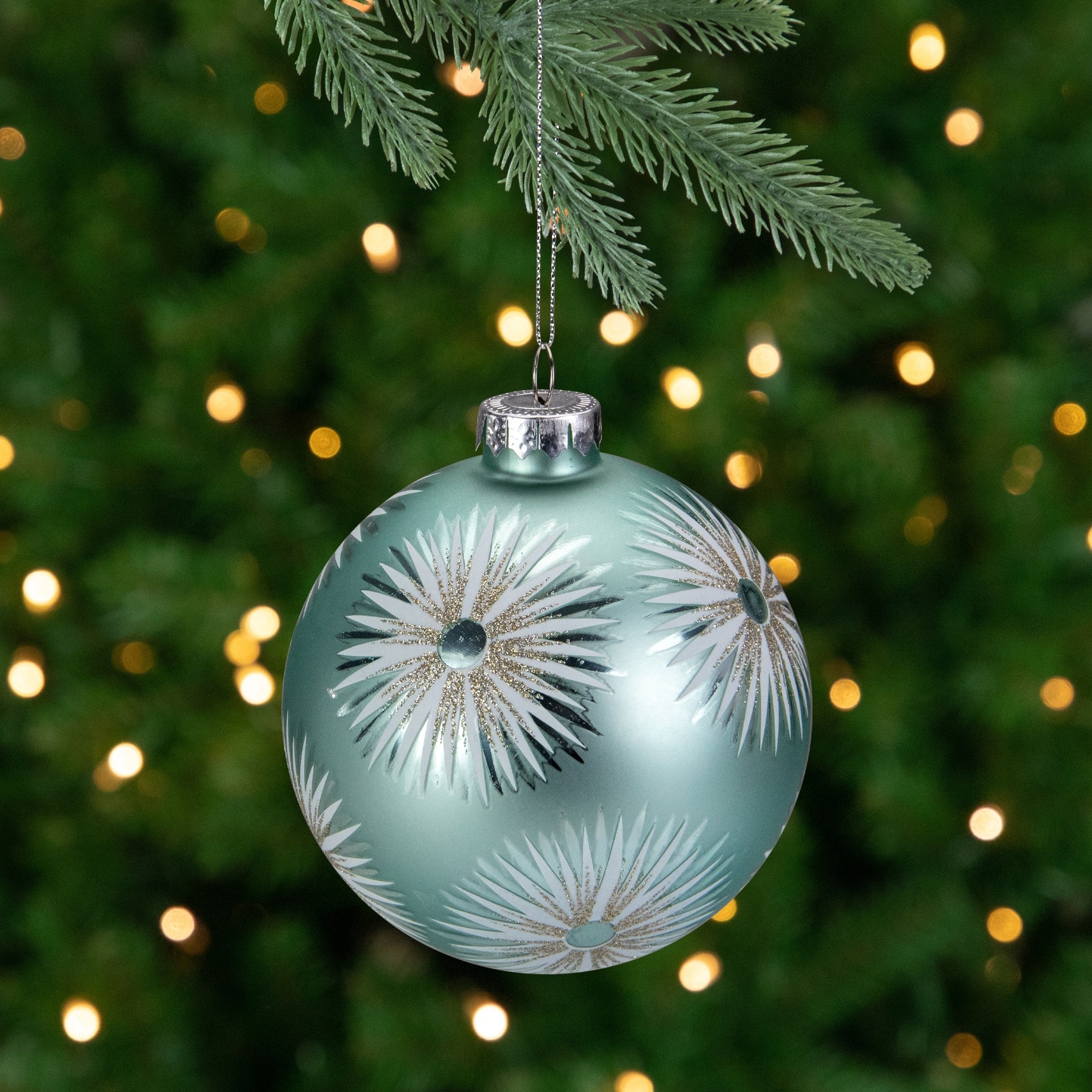 Glittered Starburst Glass Ball Christmas Ornament - 4