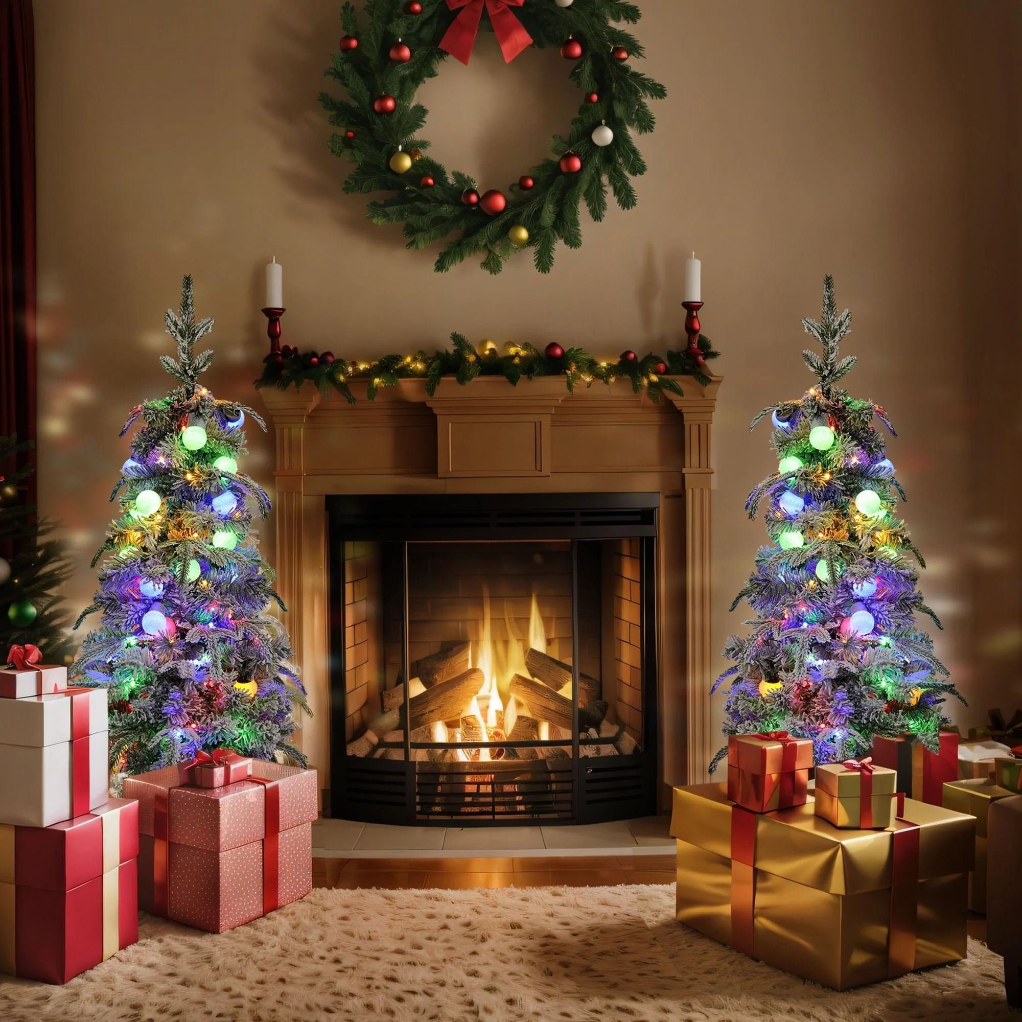 Set of 2 Lighted 3ft Candy Christmas Trees with Warm White LED Lights