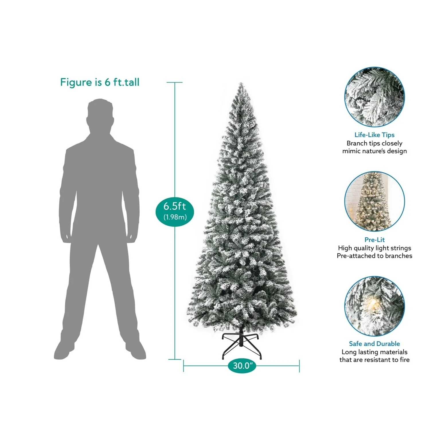 Salzburg Frosted Slim Artificial Christmas Tree with Lights, Prelit Christmas Tree, Pine Fir Christmas Tree with Clear Lights