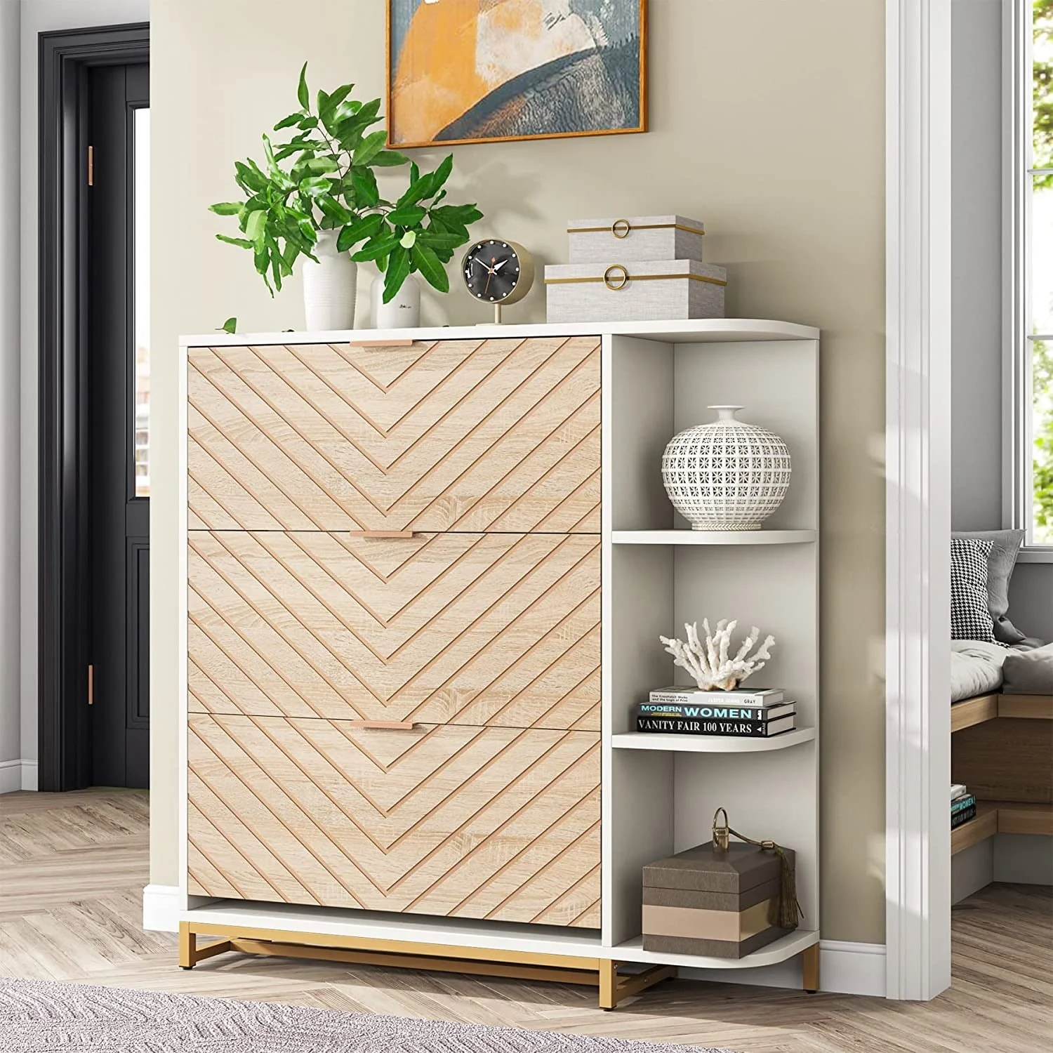 Shoe Cabinet, 24 Pair Shoes Storage Cabinet with Doors and Shelves